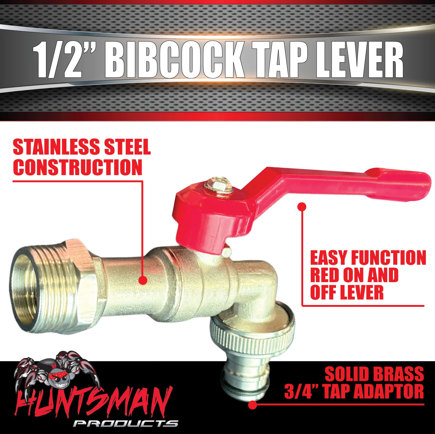 1/2" Tank Bibcock Tap General Purpose Lever & 3/4" Adapter Stainless Steel Ball Cock Tap - Image 4