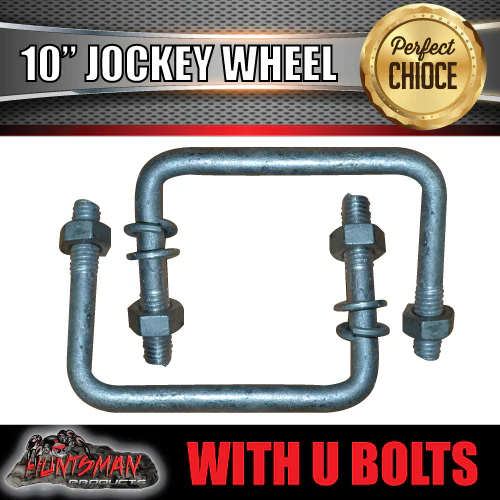 10" Trailer Caravan Swing Up Jockey Wheel & 50x50mm U bolts. 1000Kg Rated - Image 2