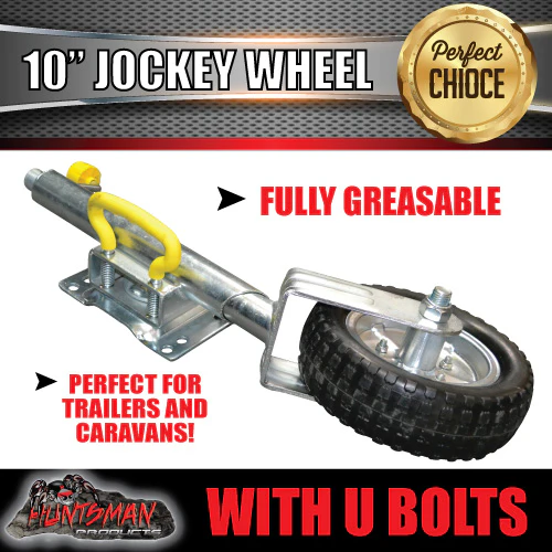 10" Trailer Caravan Swing Up Jockey Wheel & 75x50mm U bolts. 1000Kg Rated - Image 5