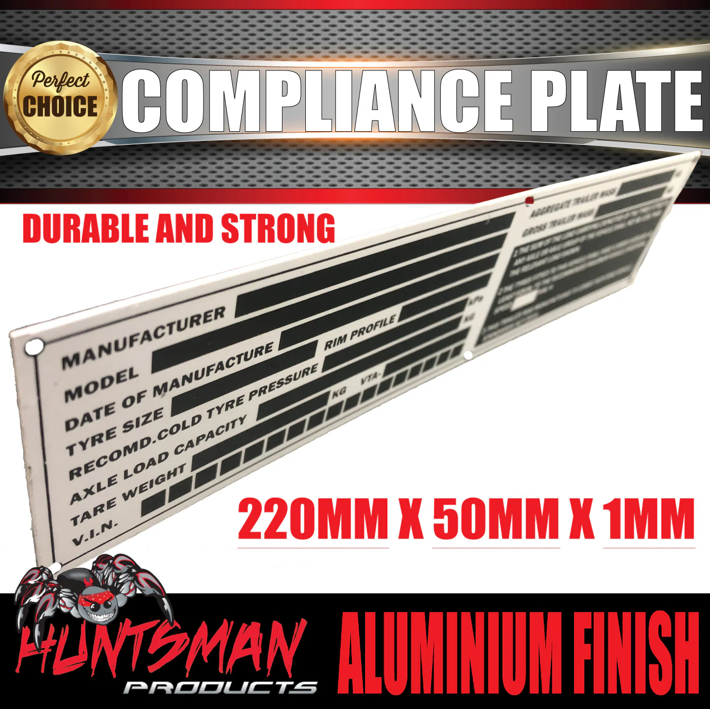 Large Trailer Caravan Vin Plate Compliance Plate ID Tag Aluminium 220mm x 50mm - Image 2