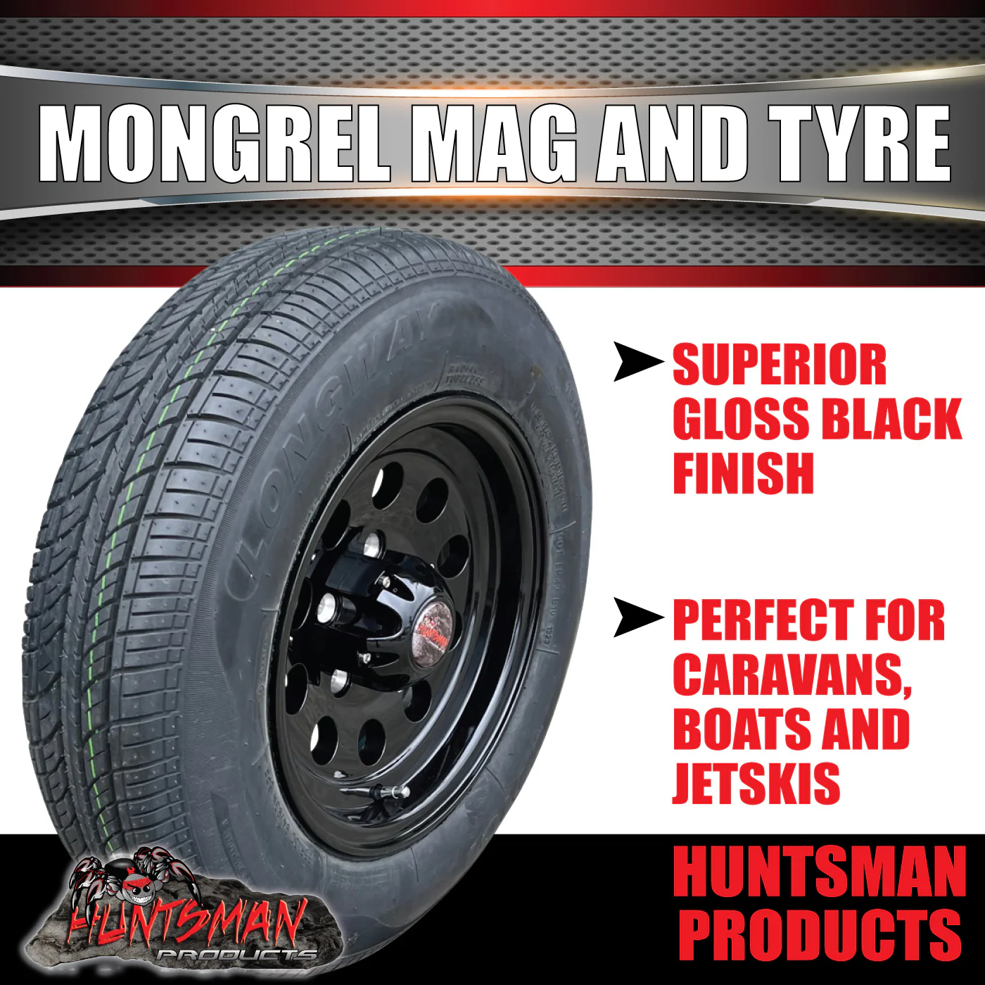 13" & 175R13C tyre, Ford Stud Pattern Mongrel Alloy Wheel for Caravan Trailer Boat Jetski - Image 6