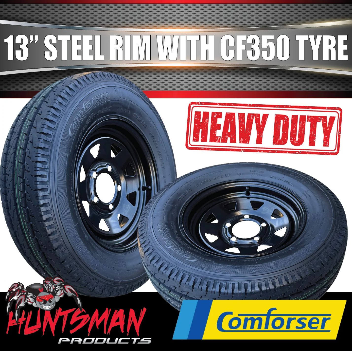 13x4.5 & 175R13C Black Sunraysia HT Holden Trailer Caravan Wheel Rim & Comforser CF350 Tyre 175 - Image 2