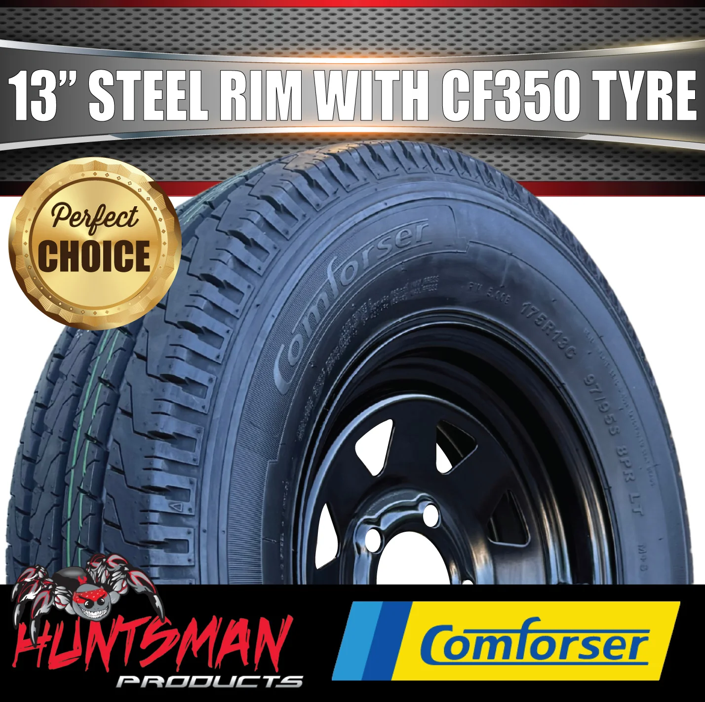 13x4.5 & 175R13C Black Sunraysia HT Holden Trailer Caravan Wheel Rim & Comforser CF350 Tyre 175 - Image 4