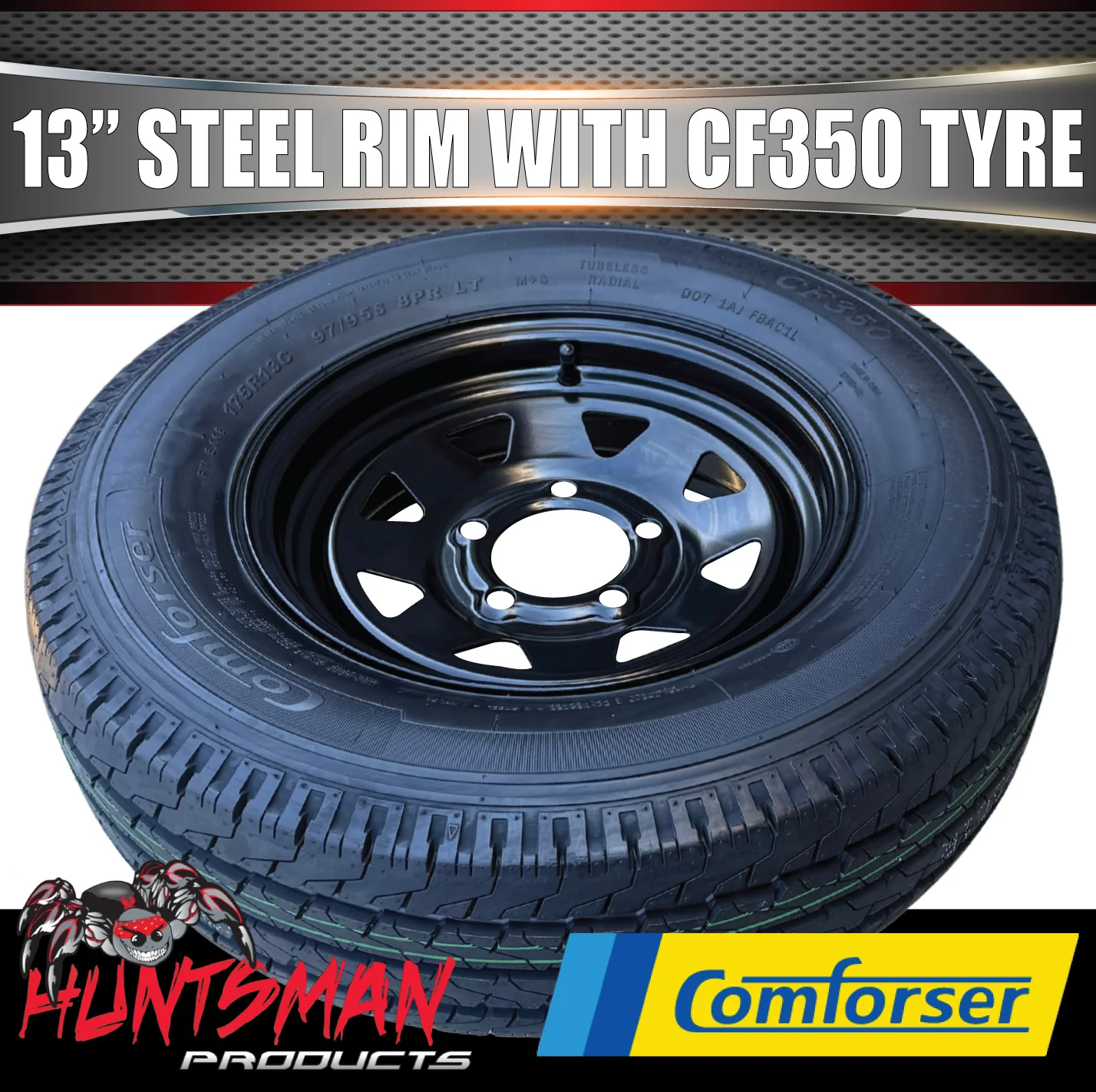 13x4.5 & 175R13C Black Sunraysia HT Holden Trailer Caravan Wheel Rim & Comforser CF350 Tyre 175 - Image 5