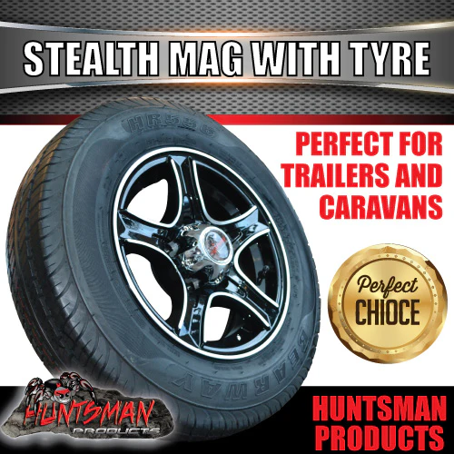 13" Trailer Caravan Stealth Alloy Mag & 155R13C Tyre. suits Ford pattern. 155 13 - Image 3