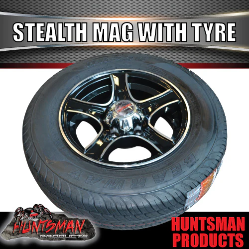 13" Trailer Caravan Stealth Alloy Mag & 155R13C Tyre. suits Ford pattern. 155 13 - Image 4