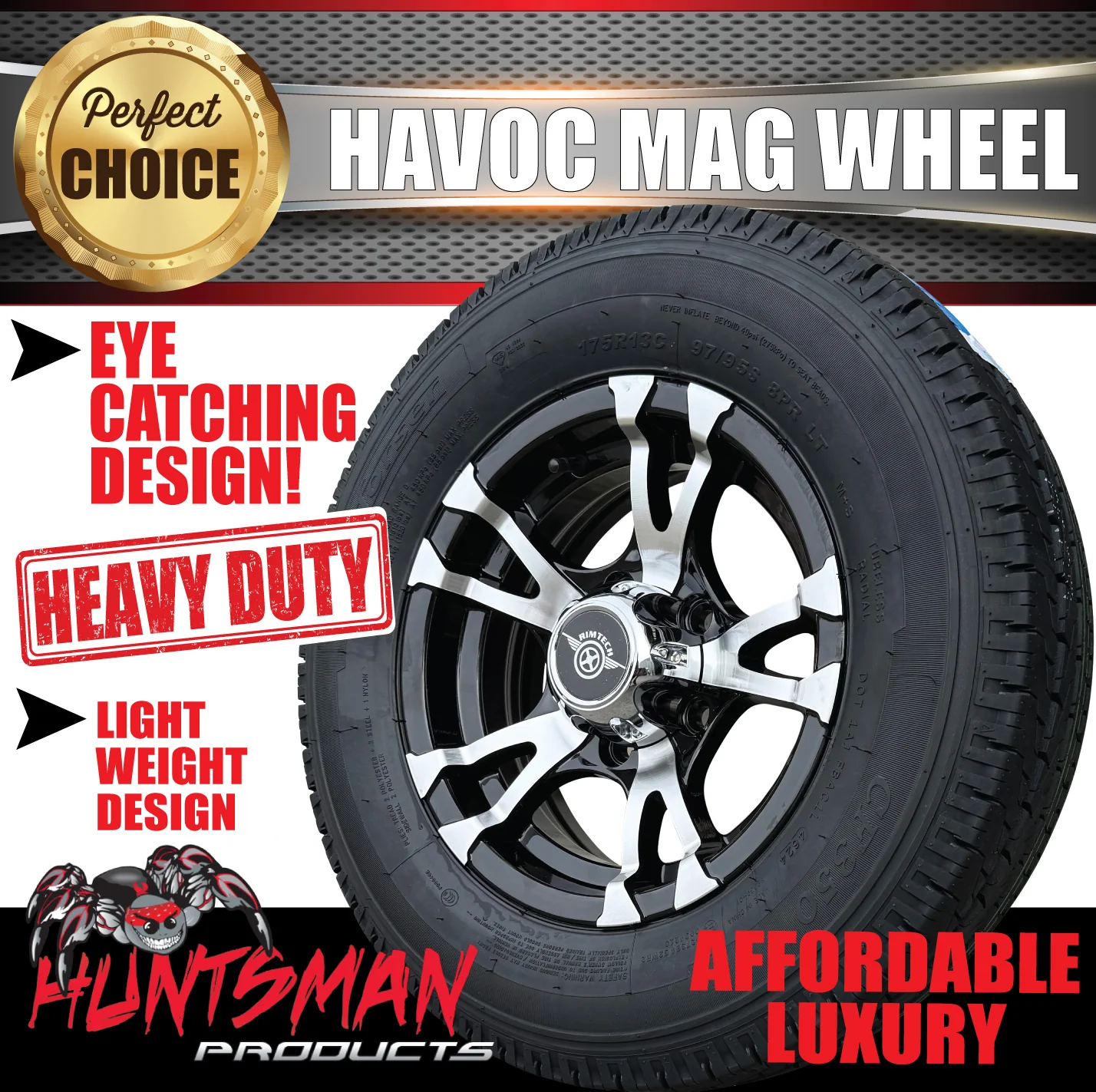 13" Trailer Caravan HT Holden Pattern Havoc Alloy & 175R13C tyre. 175 13 - Image 5