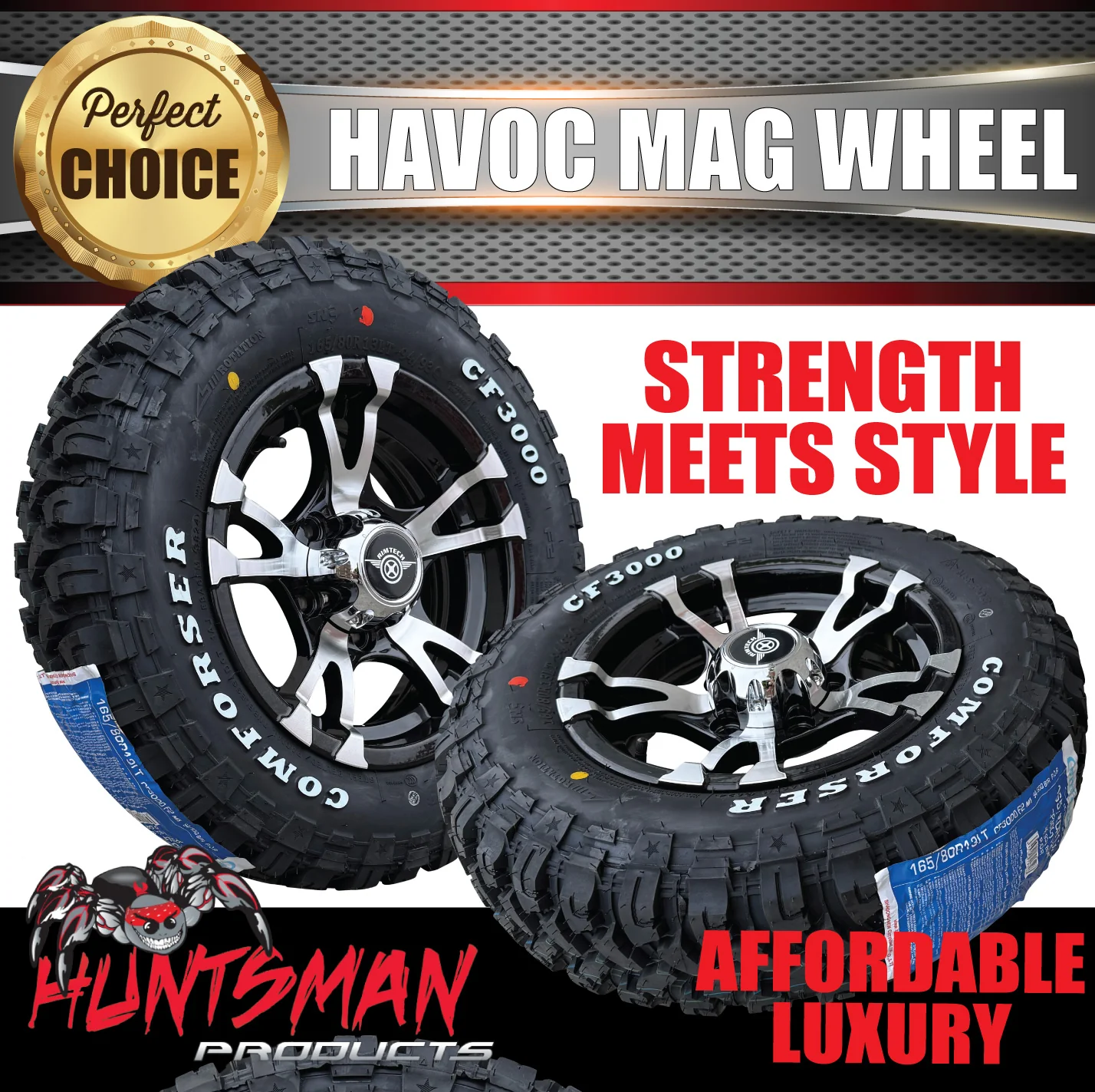 13" Trailer Caravan Ford Pattern Havoc Alloy & 165/80R13 CF3000 Mud tyre. 165 80 13 - Image 2