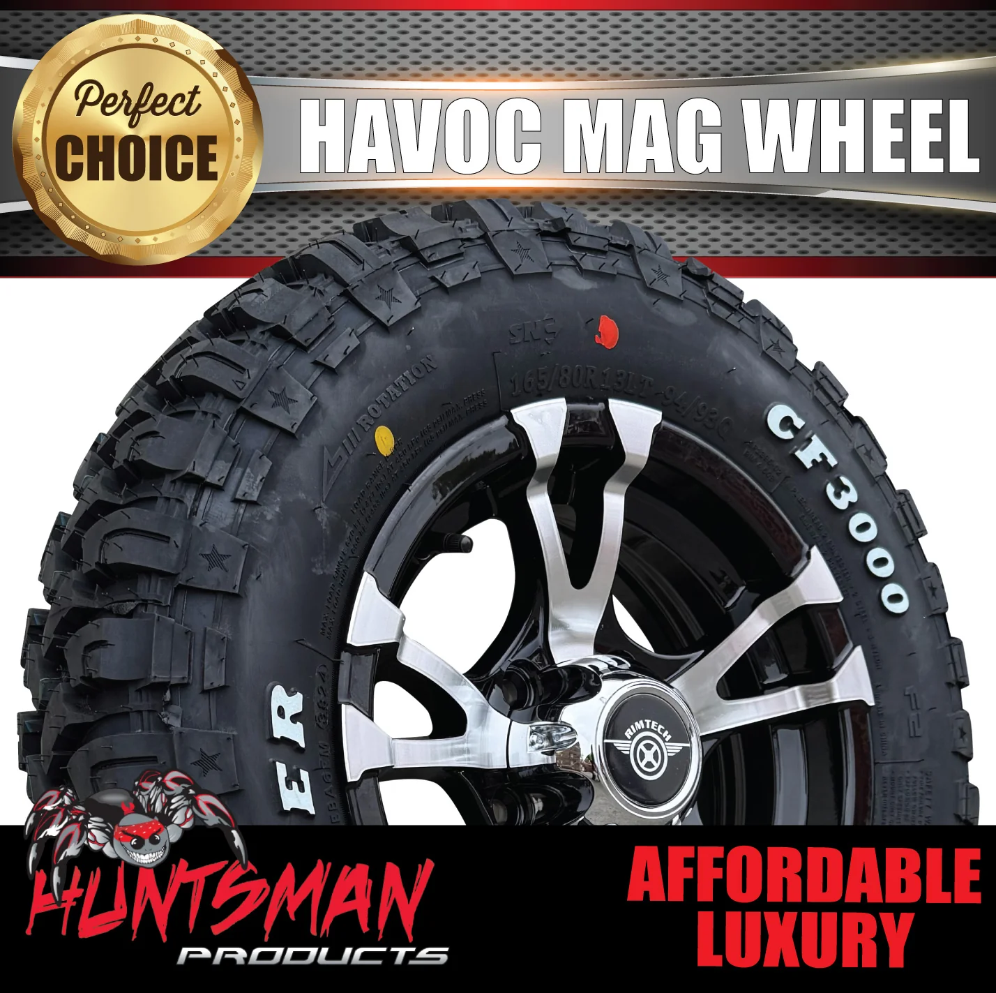 13" Trailer Caravan Ford Pattern Havoc Alloy & 165/80R13 CF3000 Mud tyre. 165 80 13 - Image 3