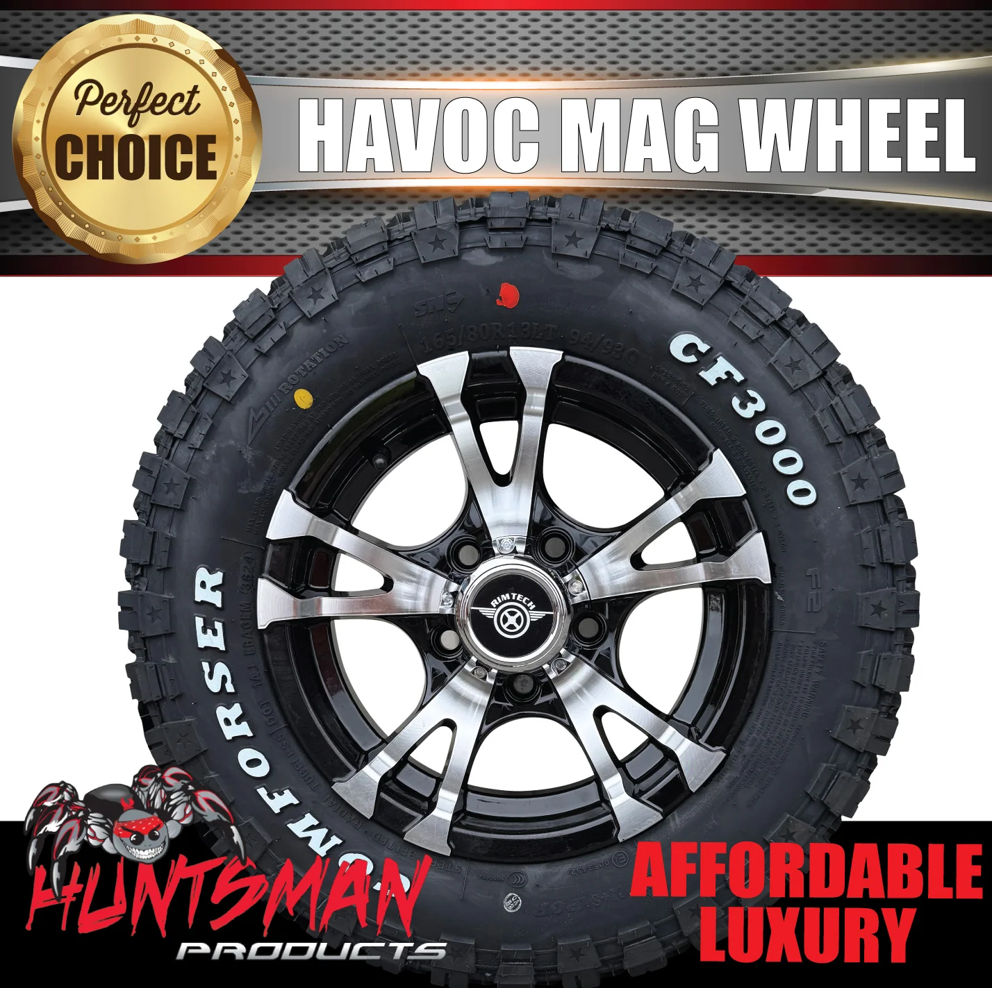 13" Trailer Caravan Ford Pattern Havoc Alloy & 165/80R13 CF3000 Mud tyre. 165 80 13 - Image 6