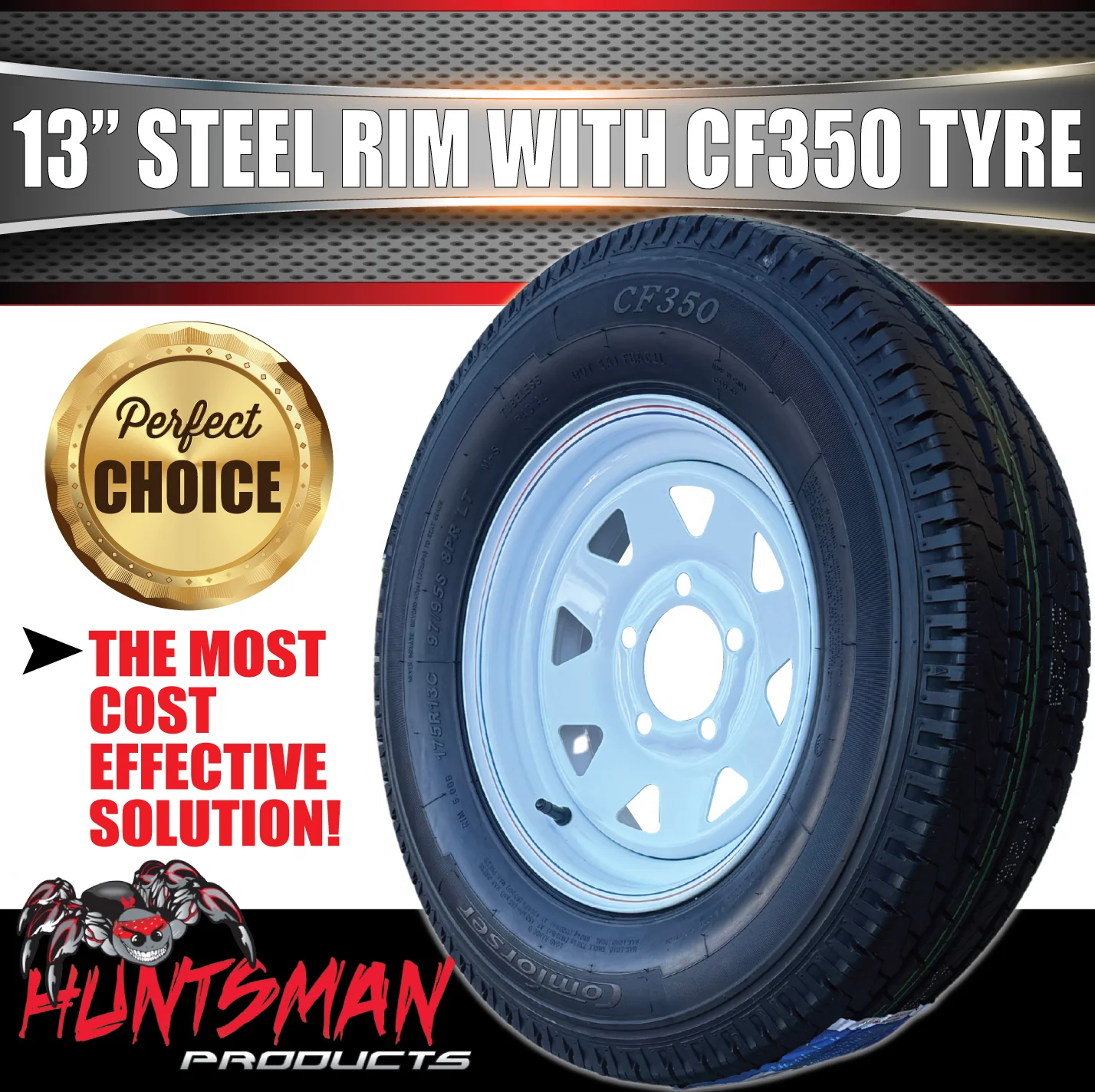 13x4.5 & 175R13C White Trailer Caravan Sunraysia Ford Pattern Wheel Rim & Comforser CF350 Tyre - Image 4