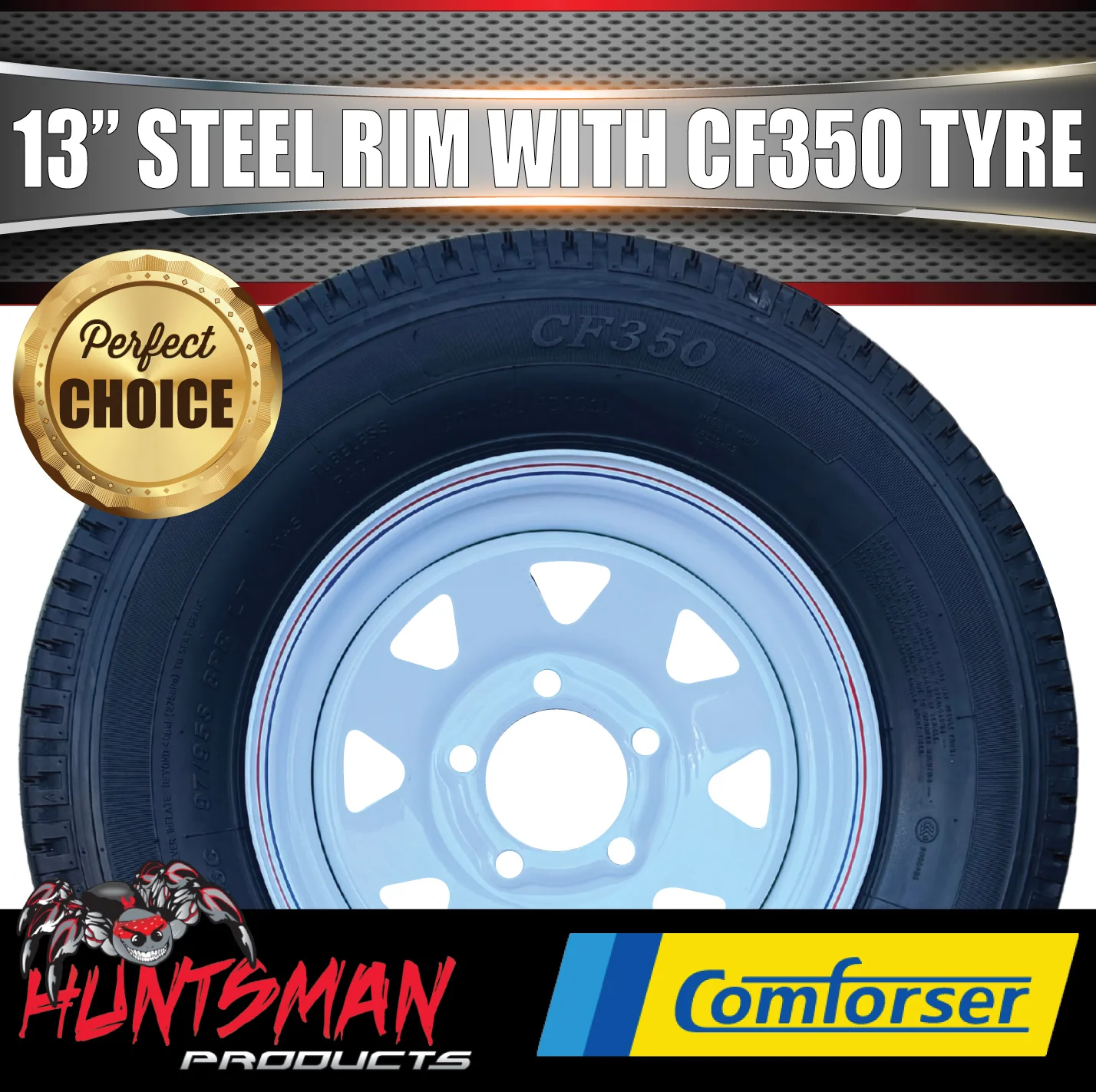 13x4.5 & 175R13C Sunraysia HT Holden White Trailer Caravan Wheel Rim & Comforser CF350 Tyre - Image 3