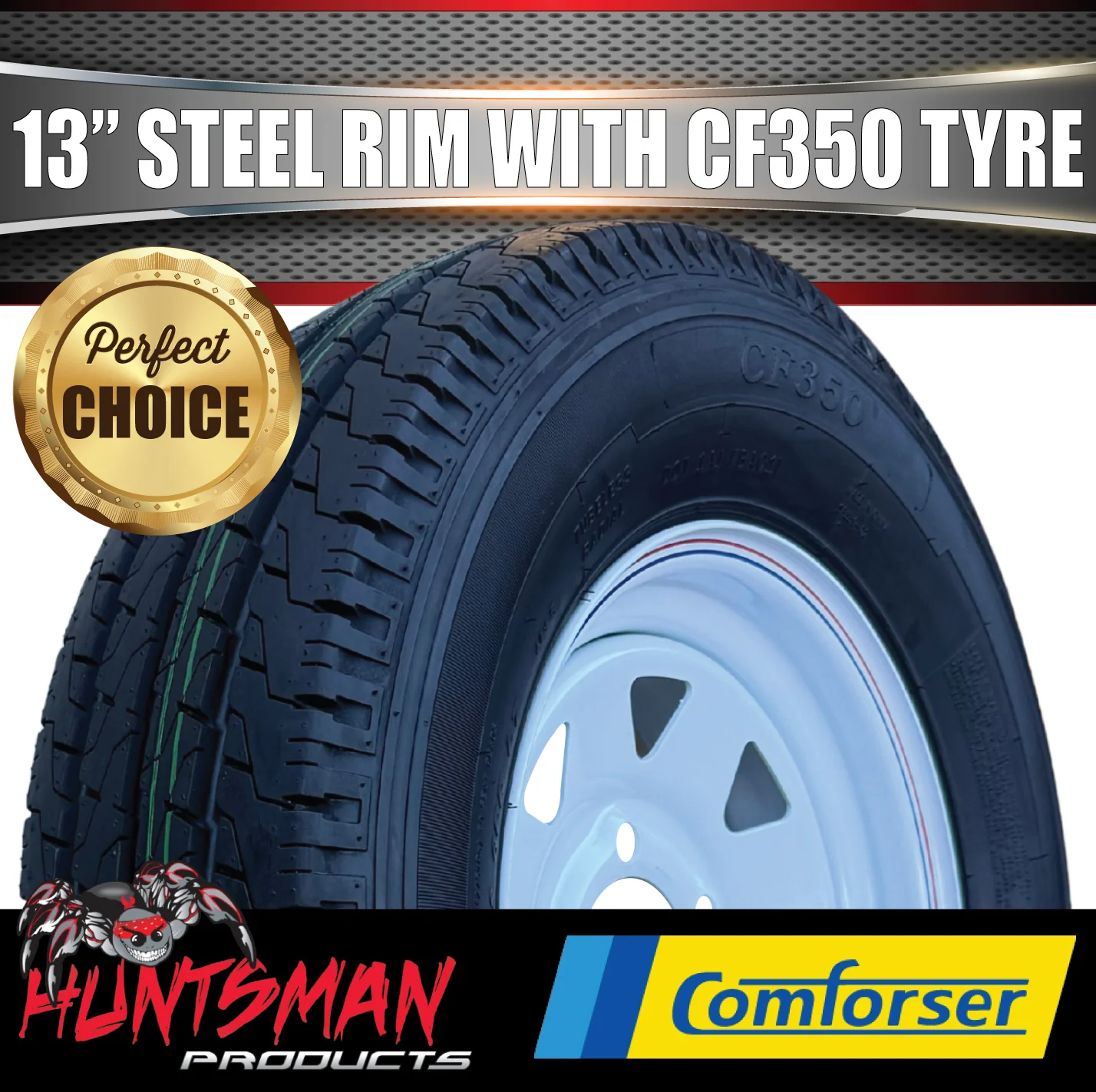 13x4.5 & 175R13C Sunraysia HT Holden White Trailer Caravan Wheel Rim & Comforser CF350 Tyre - Image 5