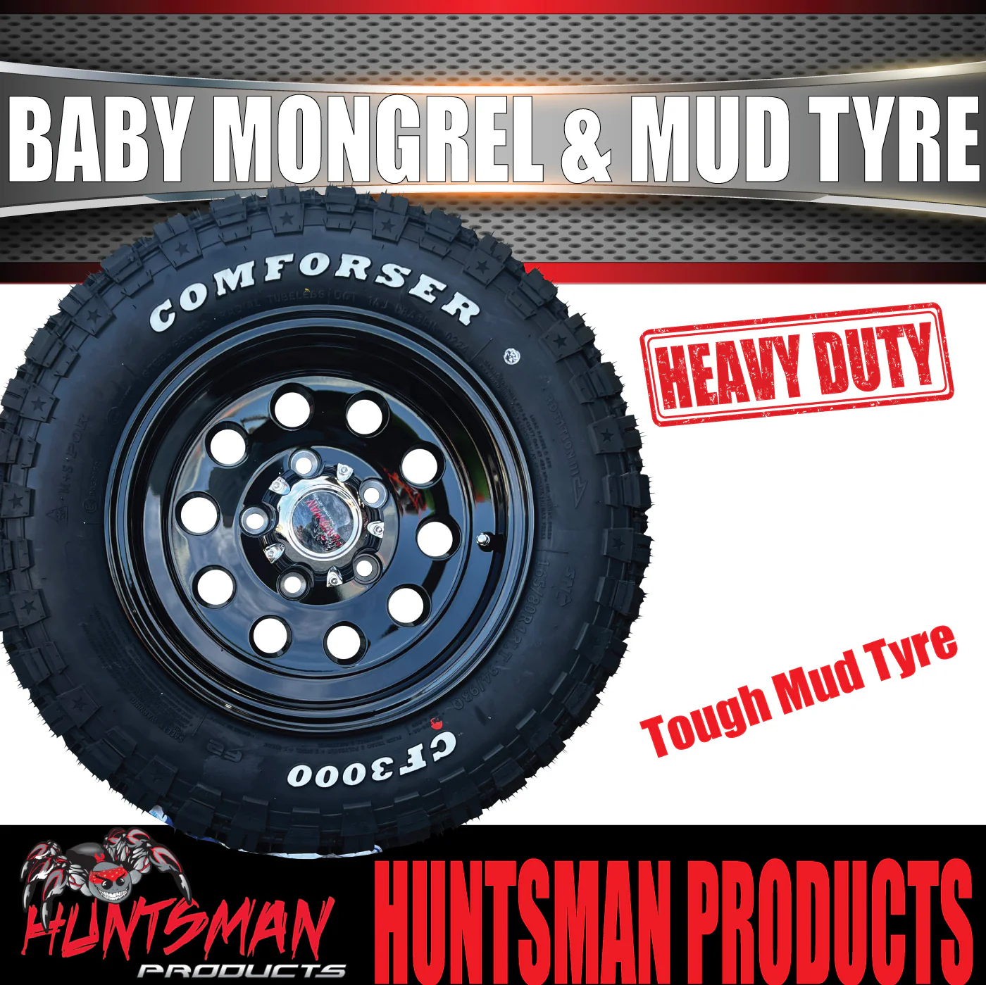 13x4.5 Ford Pattern Mongrel Trailer Alloy Rim & 165/80R13 LT Comforser Mud Tyre - Image 2