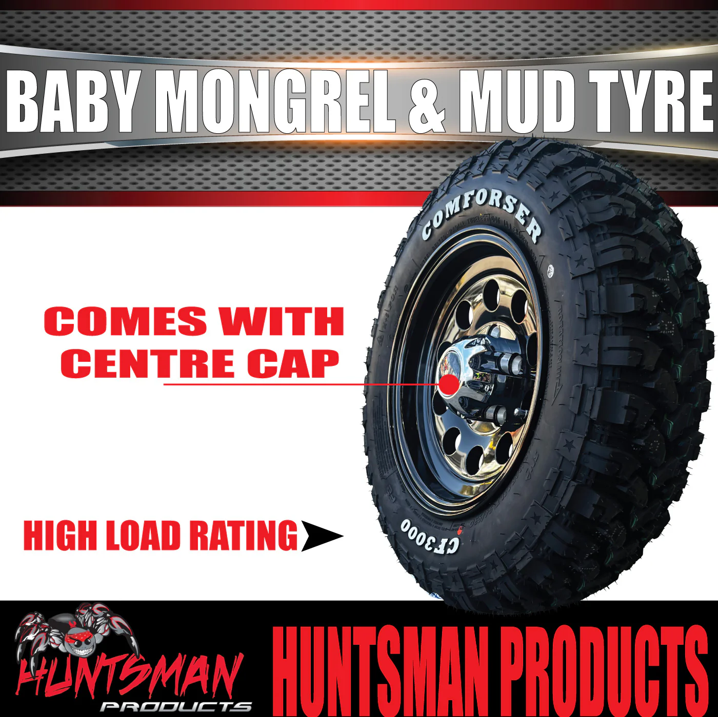 13x4.5 Ford Pattern Mongrel Trailer Alloy Rim & 165/80R13 LT Comforser Mud Tyre - Image 3
