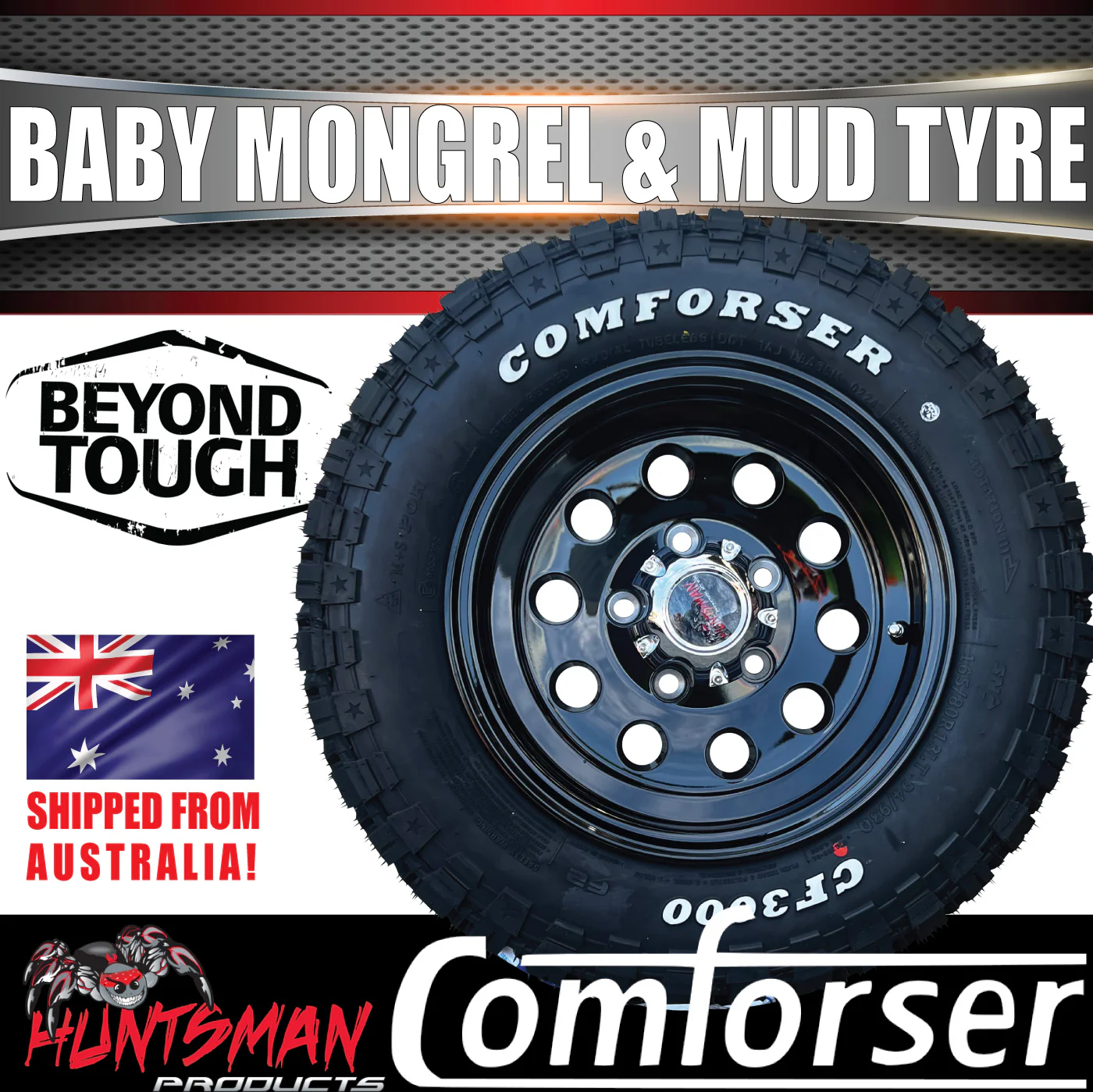 13x4.5 Ford Pattern Mongrel Trailer Alloy Rim & 165/80R13 LT Comforser Mud Tyre - Image 4