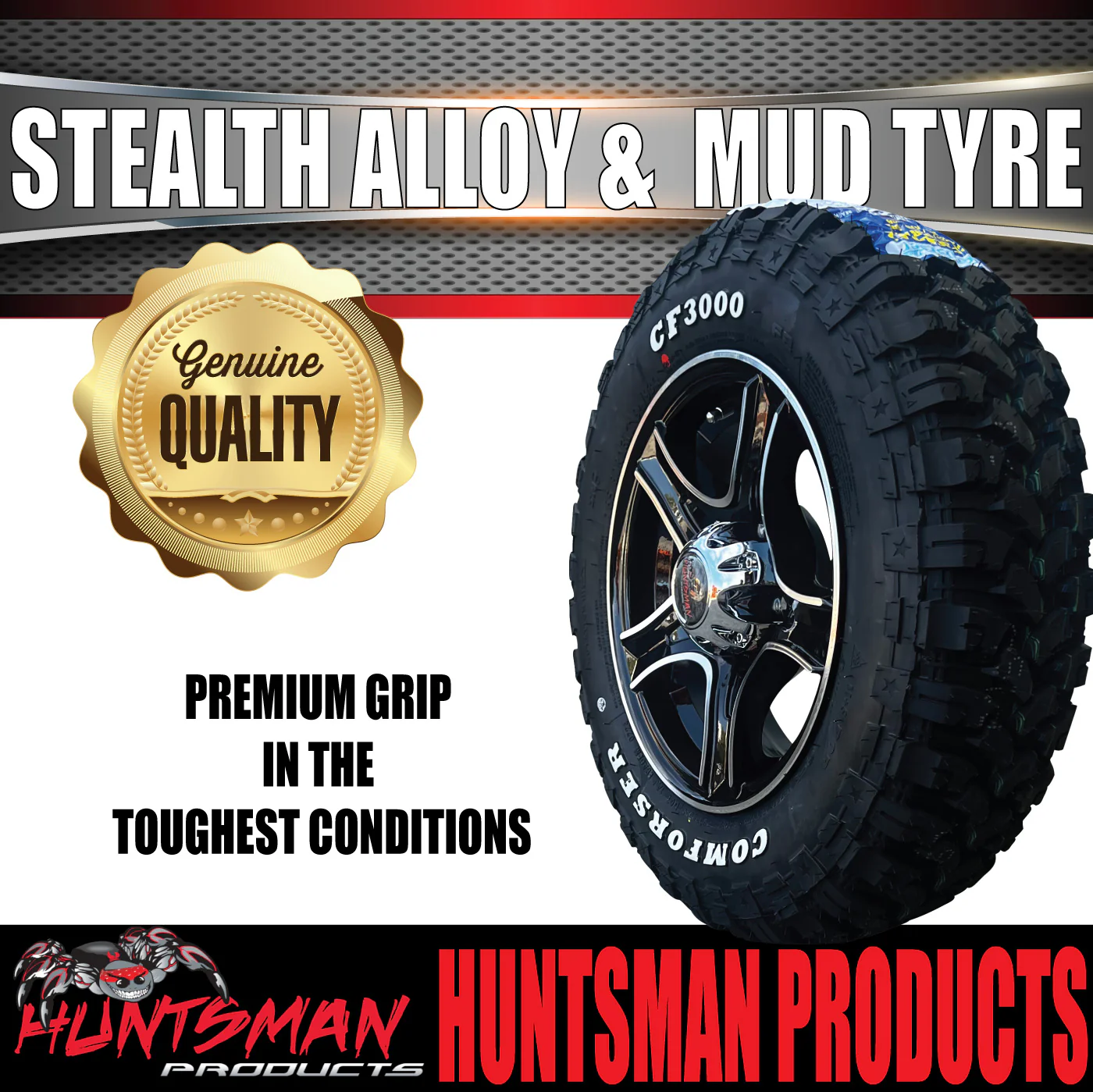 13X5 Ford Pattern Stealth Trailer Alloy Rim & 165/80R13 LT Comforser Mud Tyre - Image 5