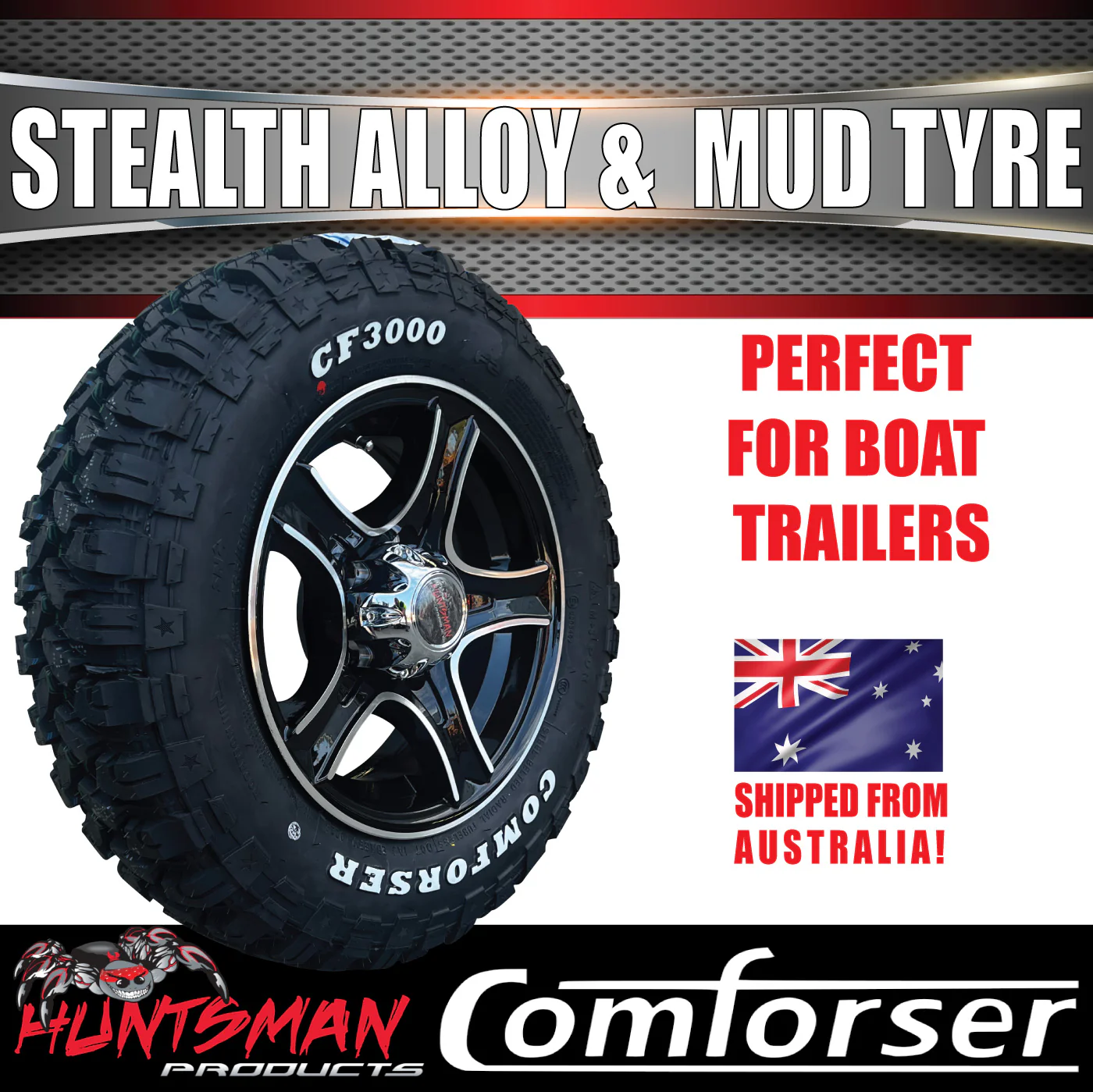 13x5 HT Holden Stealth Trailer Alloy Rim & 165/80R13 LT Comforser Mud Tyre - Image 2