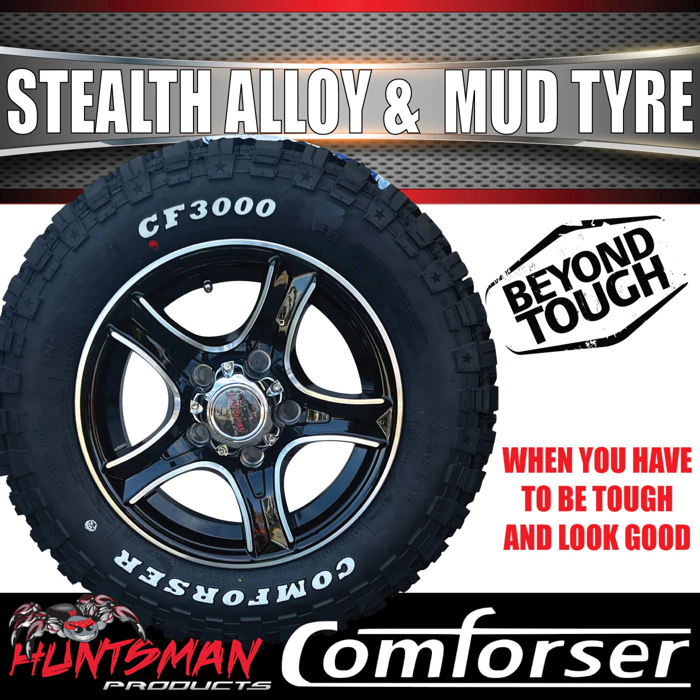 13x5 HT Holden Stealth Trailer Alloy Rim & 165/80R13 LT Comforser Mud Tyre - Image 3