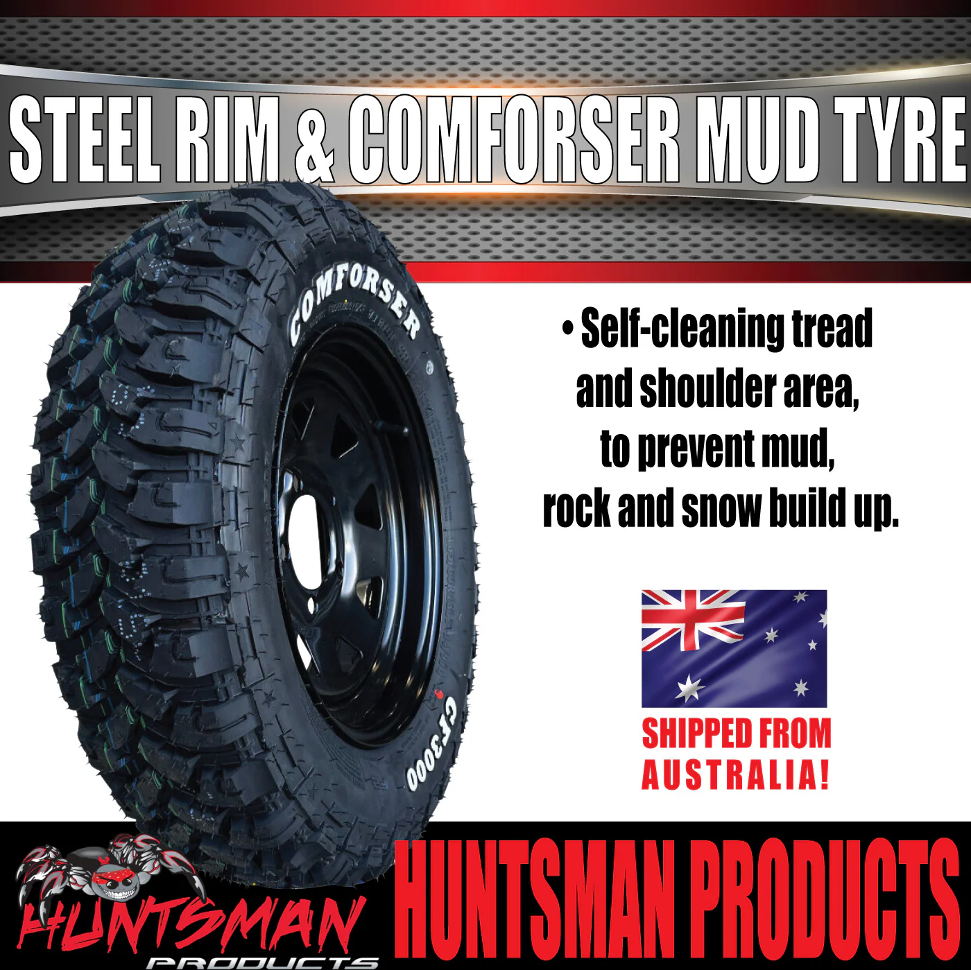13x4.5 Ford Black Trailer Steel Wheel Rim & 165/80R13 LT Comforser Mud Tyre - Image 2