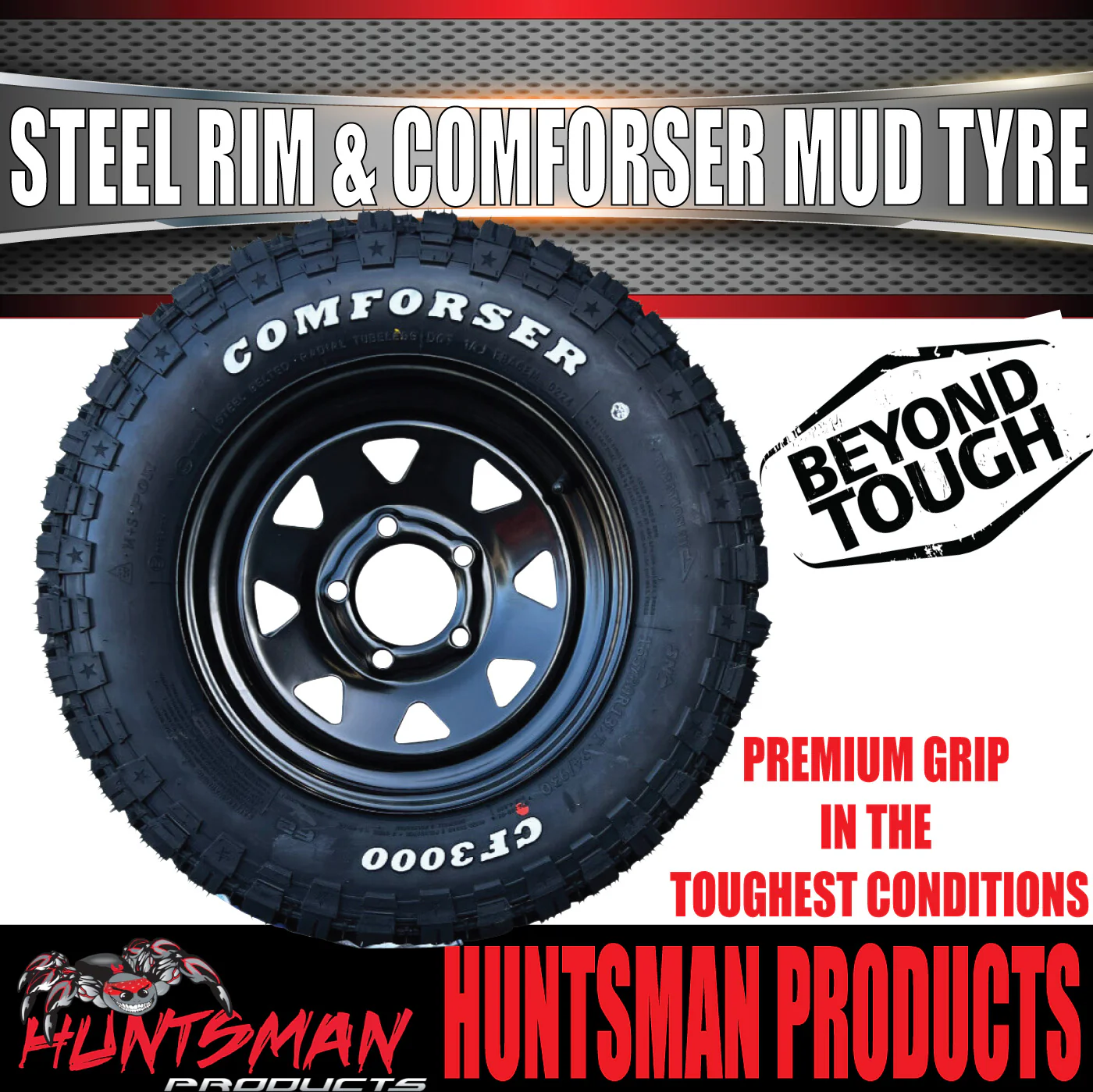 13x4.5 Ford Black Trailer Steel Wheel Rim & 165/80R13 LT Comforser Mud Tyre - Image 3