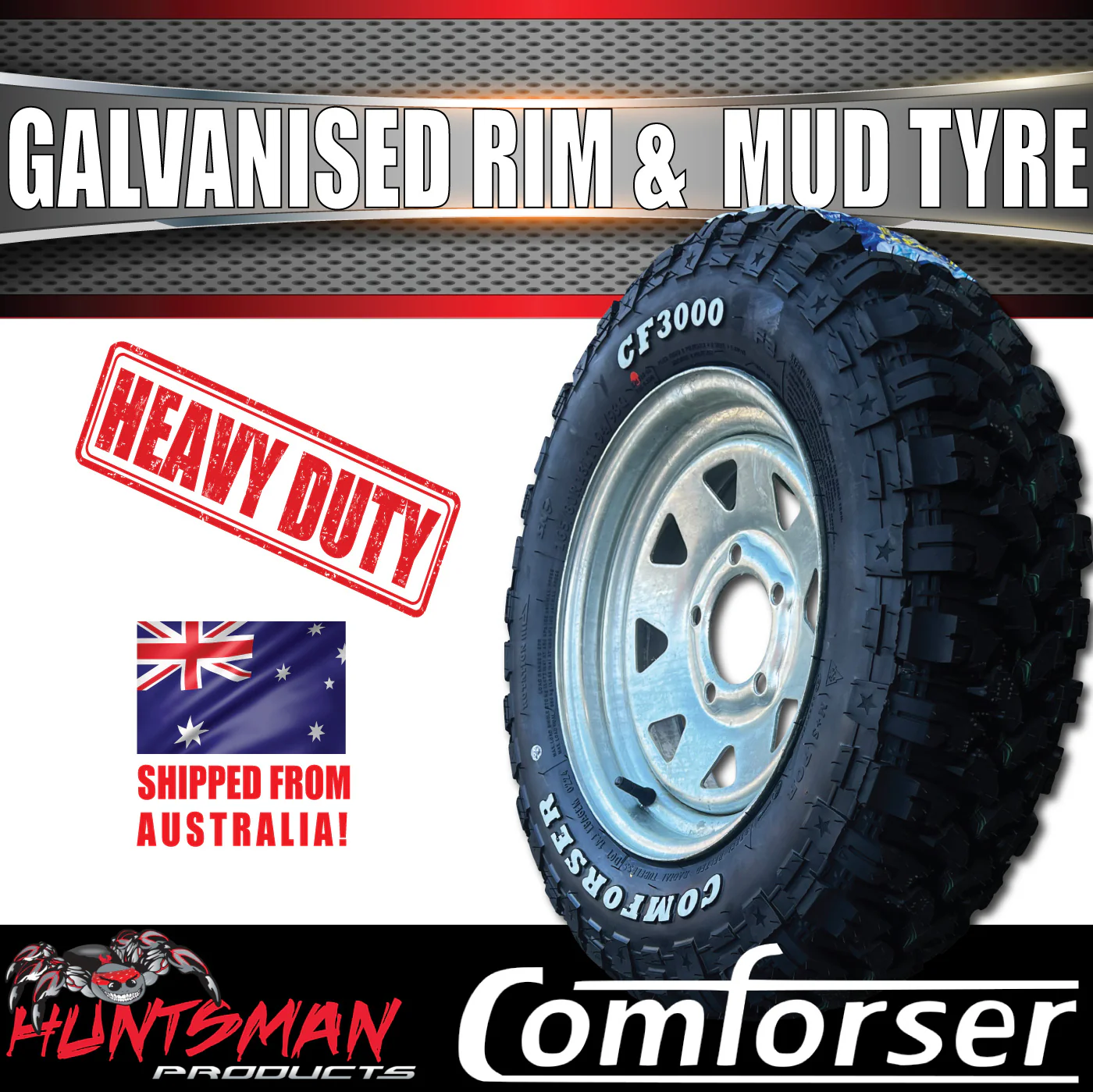 13x4 Ford Galvanised Boat Trailer Rim & 165/80R13 LT Comforser Mud Tyre - Image 2