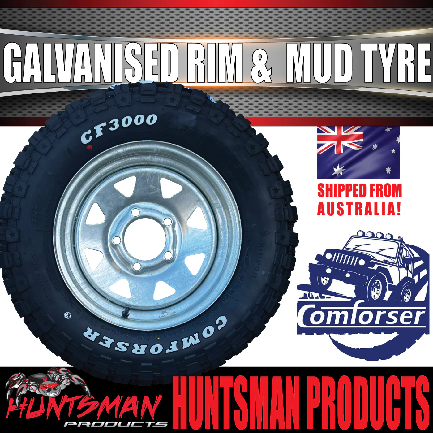 13x4 Ford Galvanised Boat Trailer Rim & 165/80R13 LT Comforser Mud Tyre - Image 3