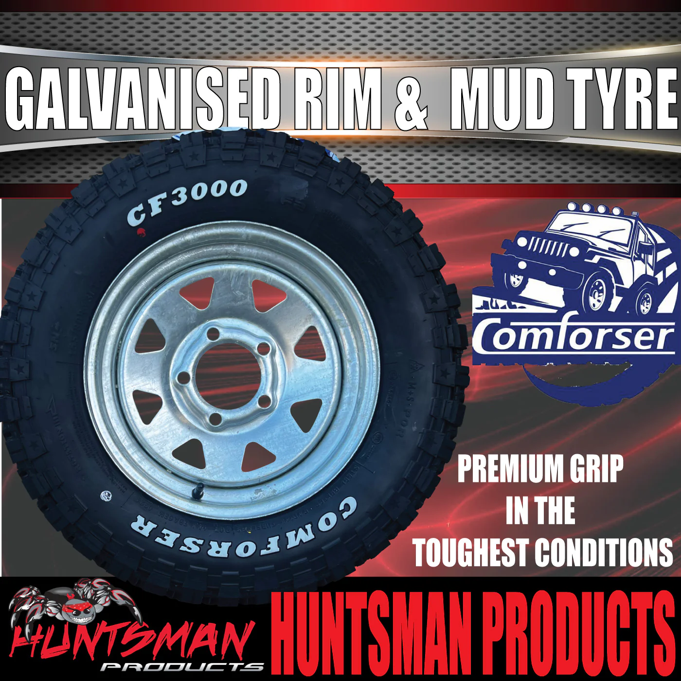 13x4 Ford Galvanised Boat Trailer Rim & 165/80R13 LT Comforser Mud Tyre - Image 5