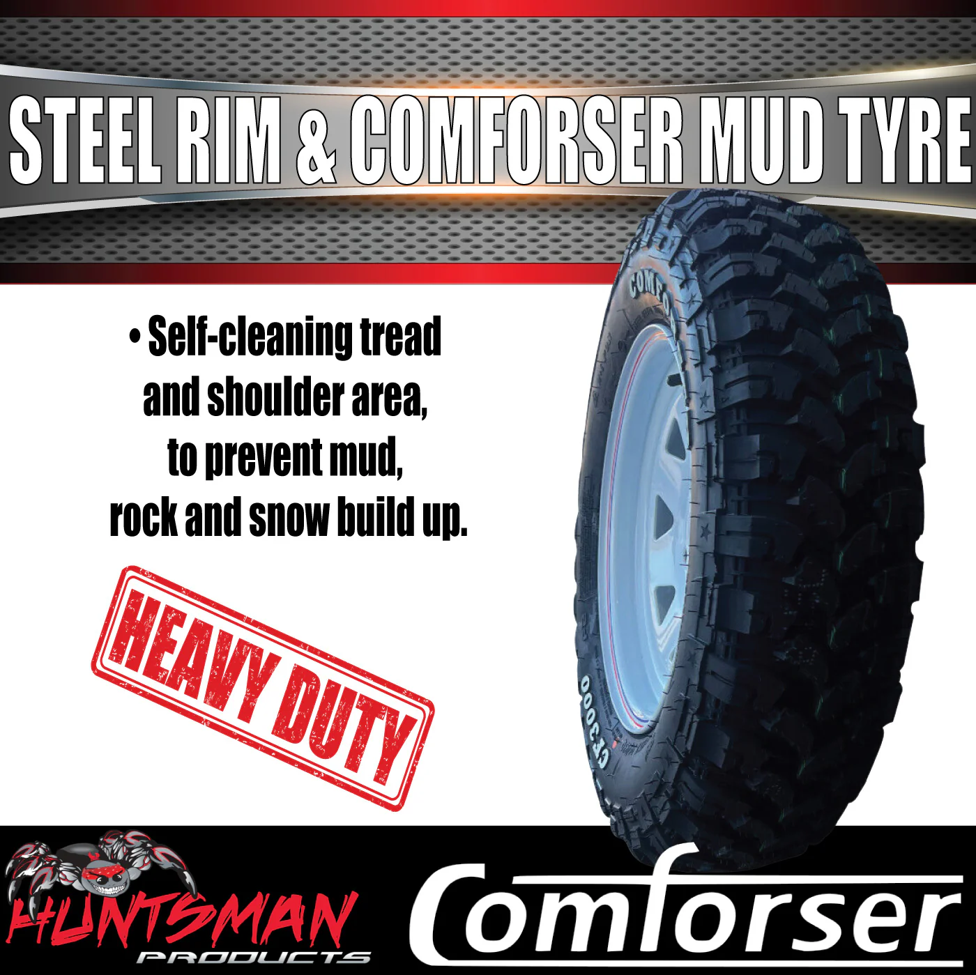13x4.5 Ford White Trailer Steel Wheel Rim & 165/80R13 LT Comforser Mud Tyre - Image 4