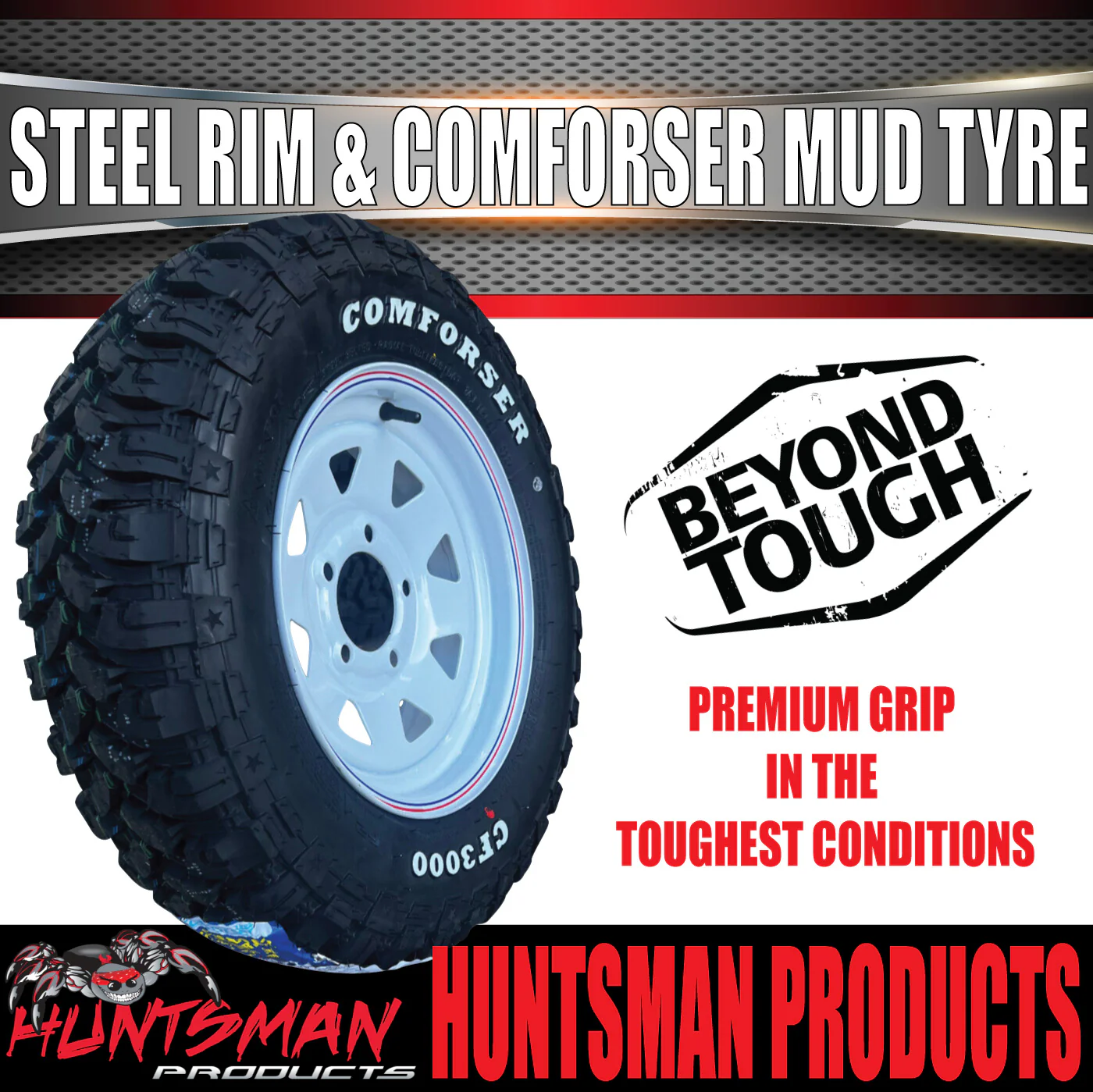 13x4.5 HT Holden White Trailer Steel Wheel Rim & 165/80R13 LT Comforser Mud Tyre - Image 3