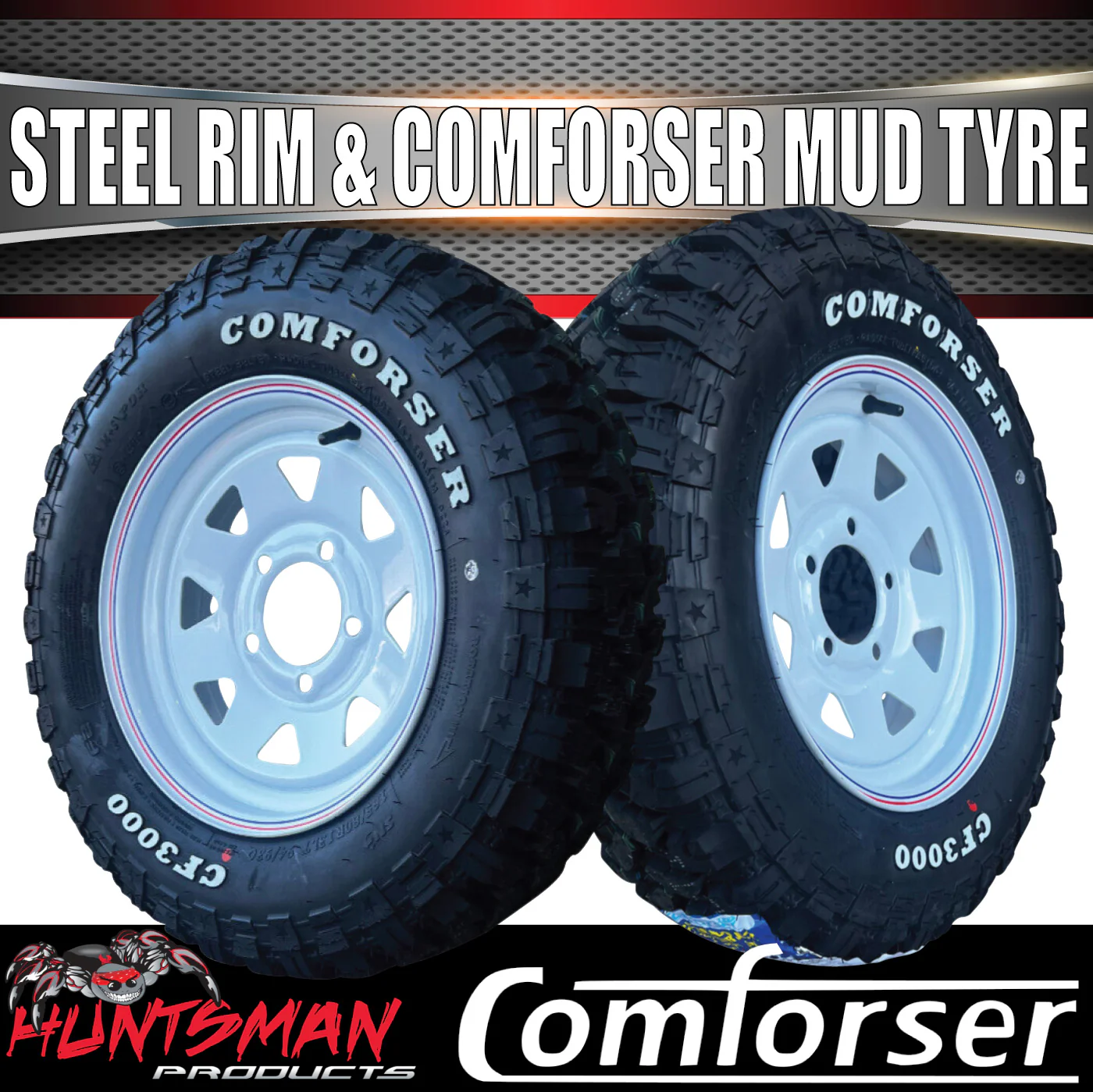 13x4.5 HT Holden White Trailer Steel Wheel Rim & 165/80R13 LT Comforser Mud Tyre - Image 5