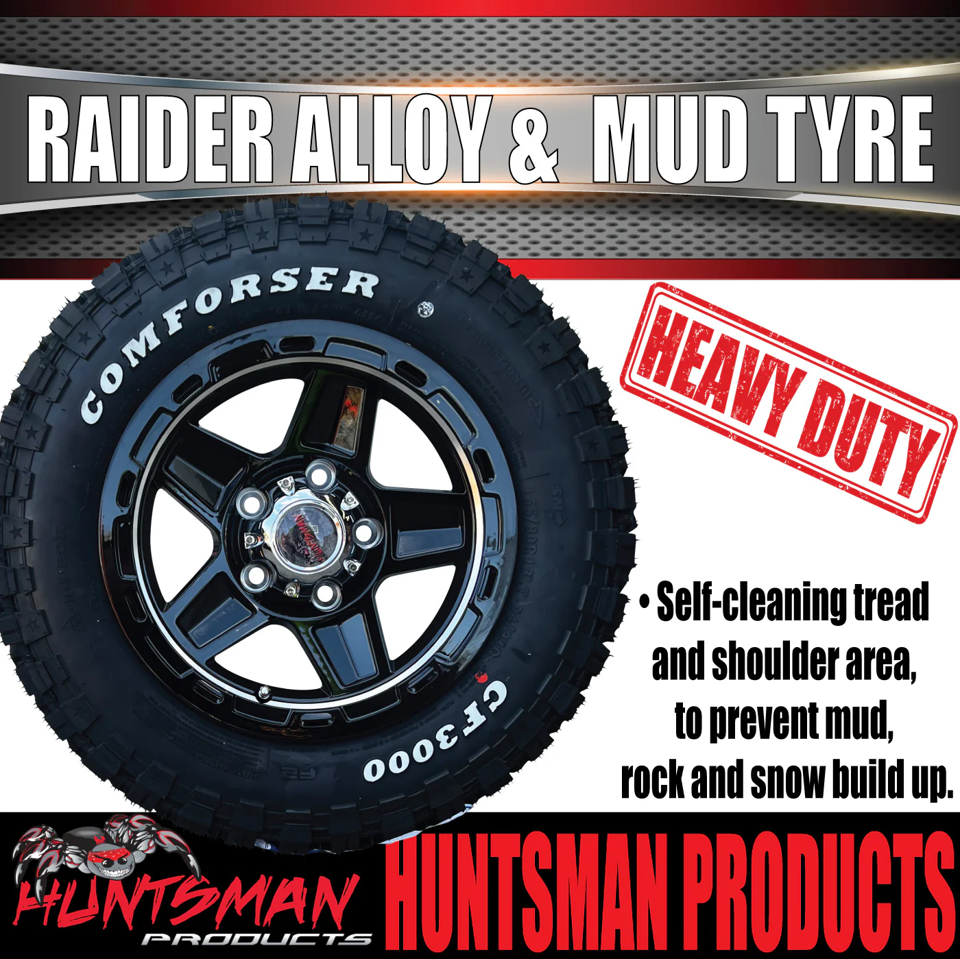 13x5 Ford Stud Silver Band Raider Trailer Alloy Rim & 165/80R13 LT Comforser Mud Tyre - Image 4