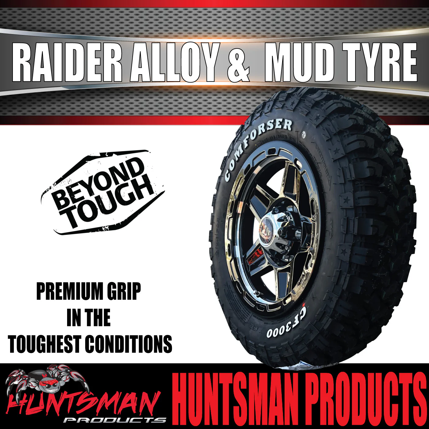 13x5 Ford Stud Silver Band Raider Trailer Alloy Rim & 165/80R13 LT Comforser Mud Tyre - Image 5
