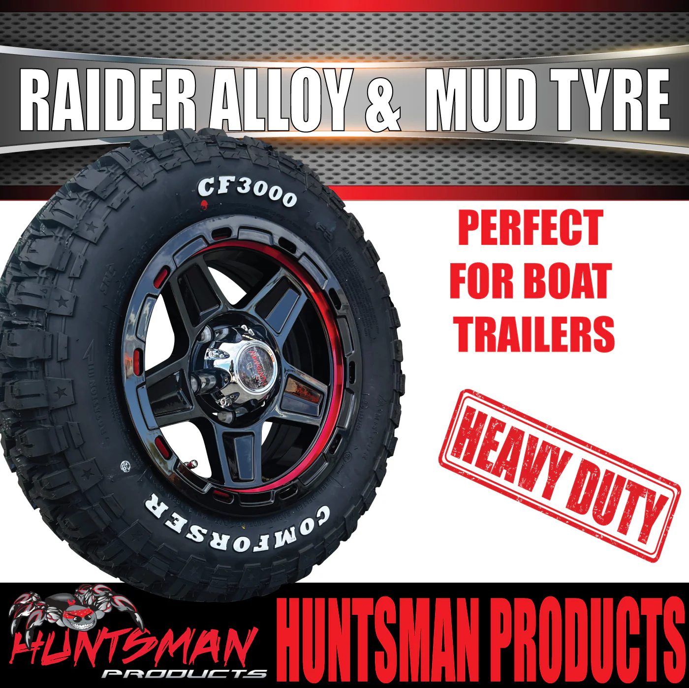13x5 Ford Stud Red Band Raider Trailer Alloy Rim & 165/80R13 LT Comforser Mud Tyre - Image 3