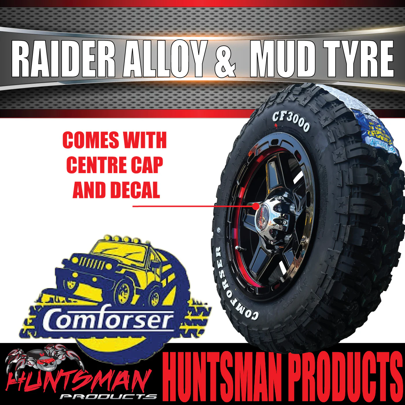 13x5 Ford Stud Red Band Raider Trailer Alloy Rim & 165/80R13 LT Comforser Mud Tyre - Image 4