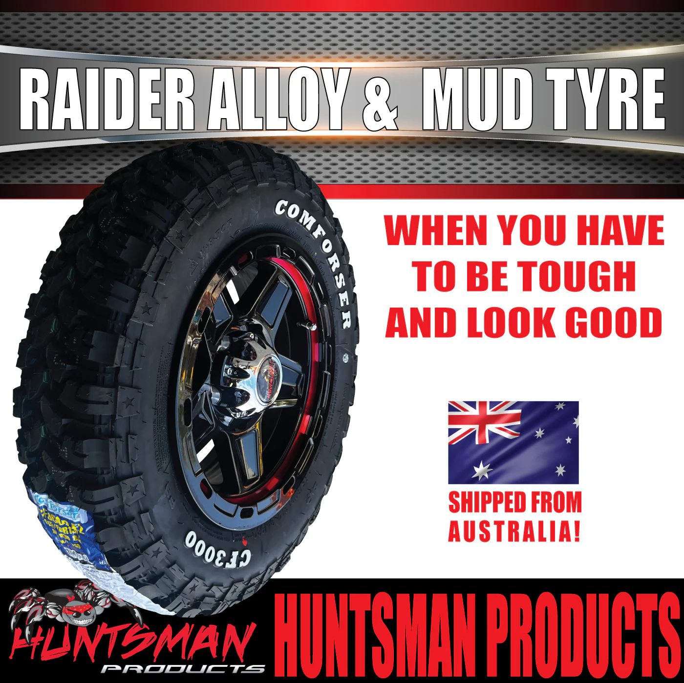 13x5 Ford Stud Red Band Raider Trailer Alloy Rim & 165/80R13 LT Comforser Mud Tyre - Image 5
