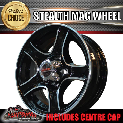 13X5 Trailer Caravan Stealth Alloy Mag Wheel: suits Ford pattern - Image 6