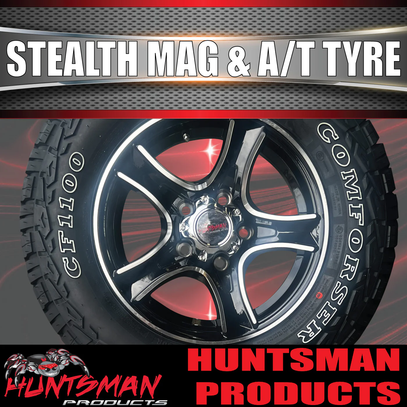 14" & 175/70R14 LT RA1100 Ford Stud Stealth Trailer Caravan Mag Wheel Rim & All Terrain Tyre - Image 3