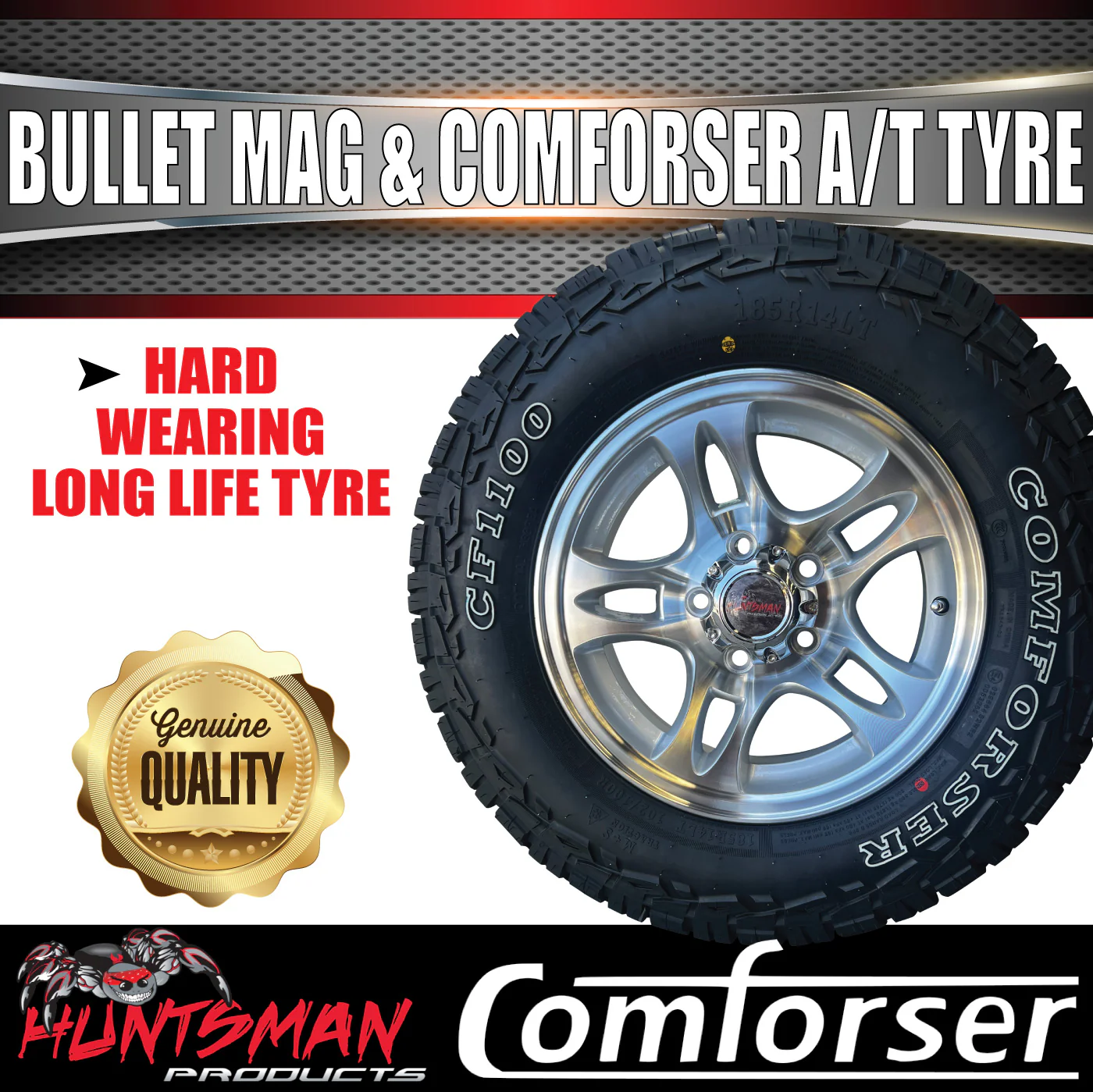 14" & 175/70R14 LT RA1100 Ford Stud Bullet Trailer Caravan Mag Wheel Rim & All Terrain Tyre - Image 3