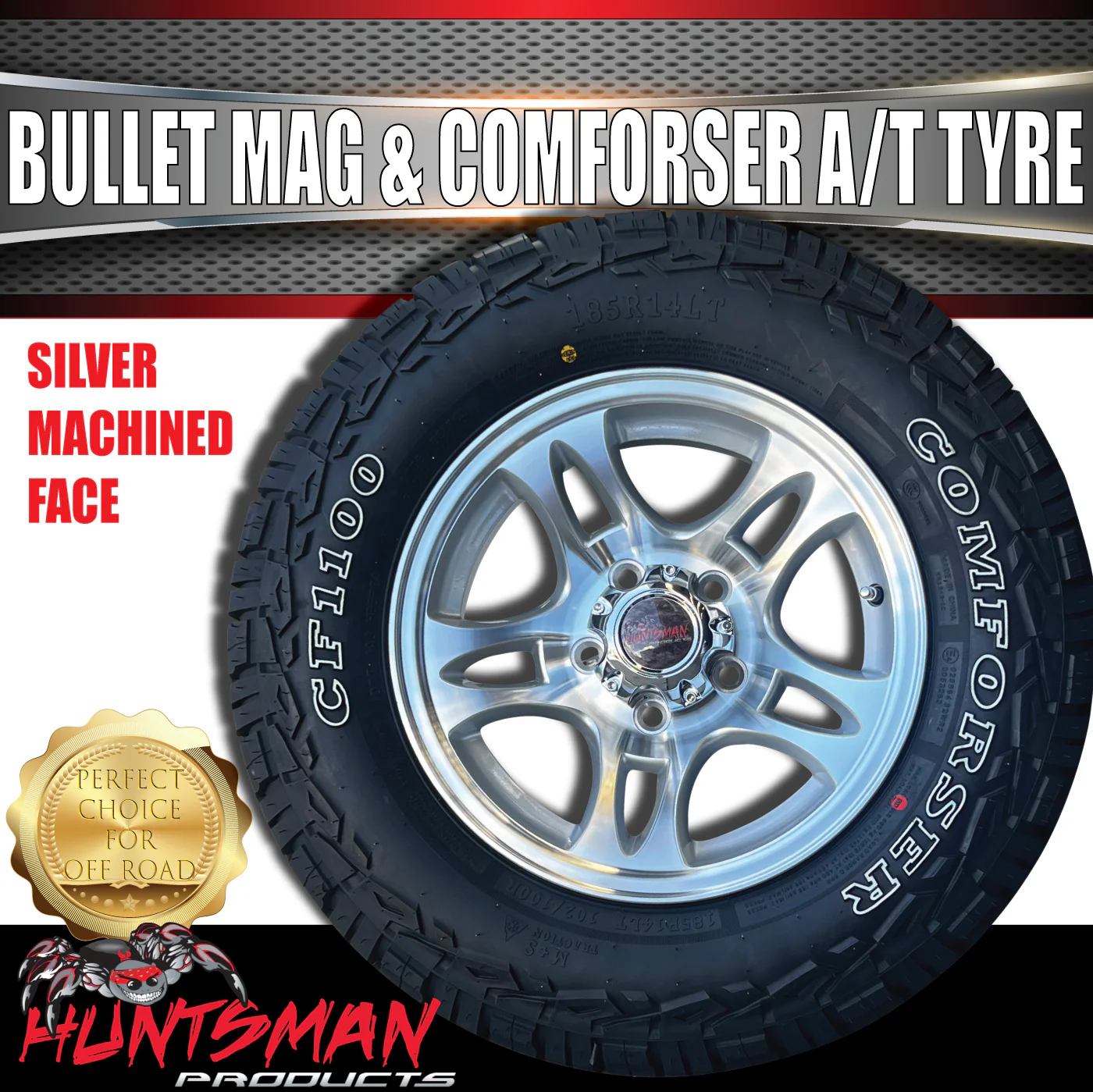 14" & 175/70R14 LT RA1100 Ford Stud Bullet Trailer Caravan Mag Wheel Rim & All Terrain Tyre - Image 4