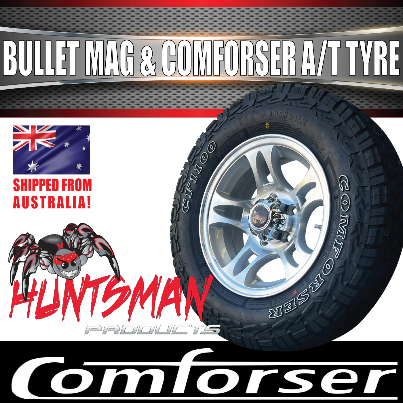 14" & 175/70R14 LT RA1100 Ford Stud Bullet Trailer Caravan Mag Wheel Rim & All Terrain Tyre - Image 5