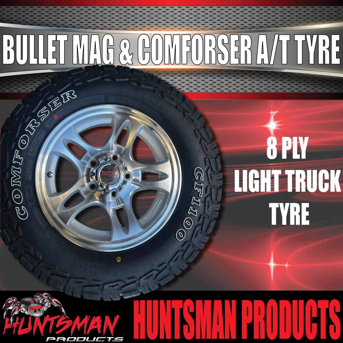 14" & 175/70R14 LT RA1100 Ford Stud Bullet Trailer Caravan Mag Wheel Rim & All Terrain Tyre - Image 6