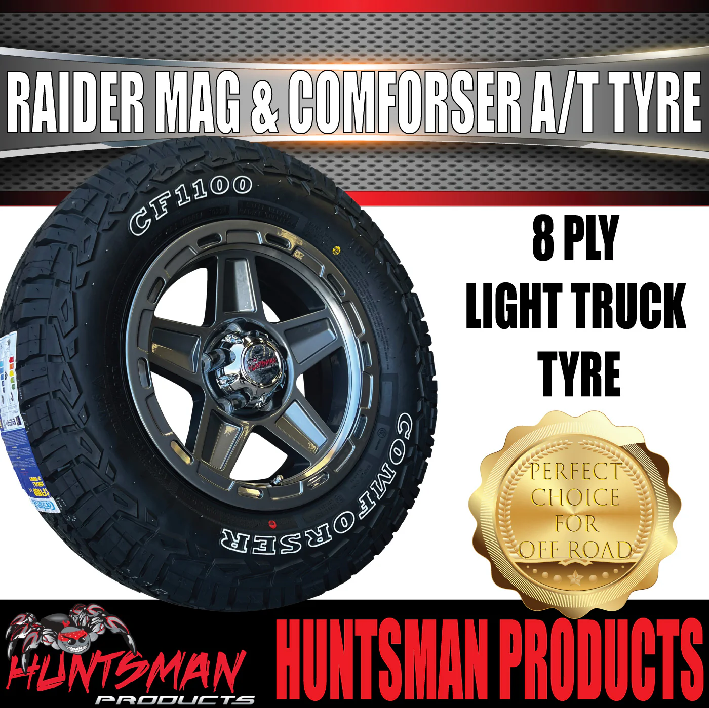 14" & 175/70R14 LT RA1100 Ford Stud Gunmetal Raider Trailer Caravan Mag Rim & All Terrain Tyre - Image 2