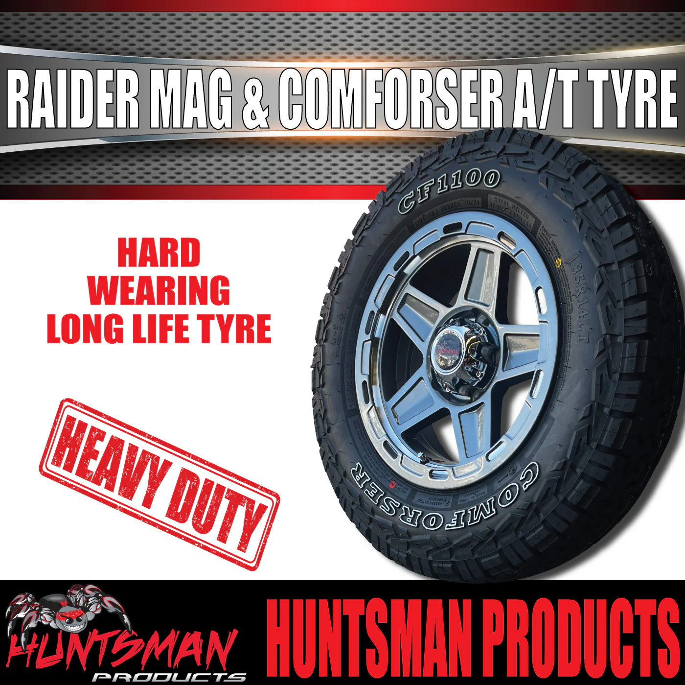 14" & 175/70R14 LT RA1100 Ford Stud Gunmetal Raider Trailer Caravan Mag Rim & All Terrain Tyre - Image 5