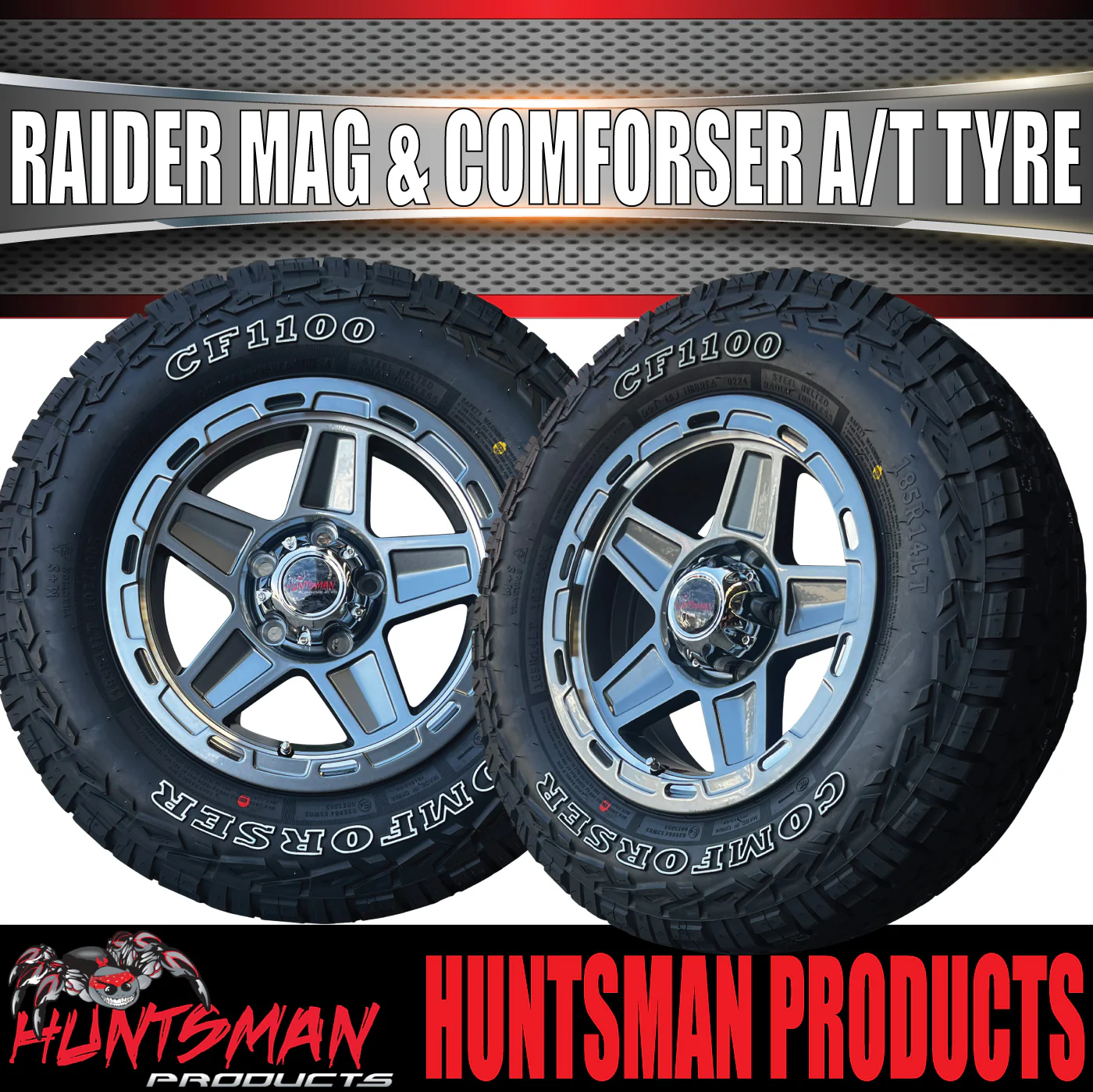 14" & 175/70R14 LT RA1100 Ford Stud Gunmetal Raider Trailer Caravan Mag Rim & All Terrain Tyre - Image 7
