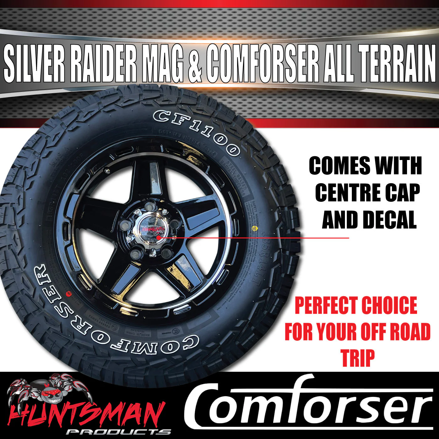 14" & 175/70R14 LT RA1100 Ford Stud Silver Band Raider Trailer Caravan Mag Rim & All Terrain Tyre - Image 2