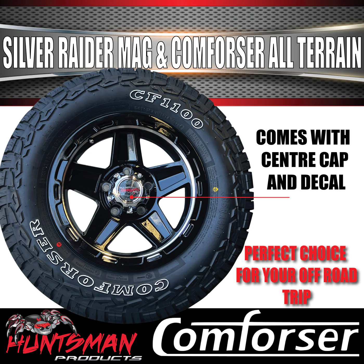 14" & 175/70R14 LT RA1100 Ford Stud Silver Band Raider Trailer Caravan Mag Rim & All Terrain Tyre - Image 7