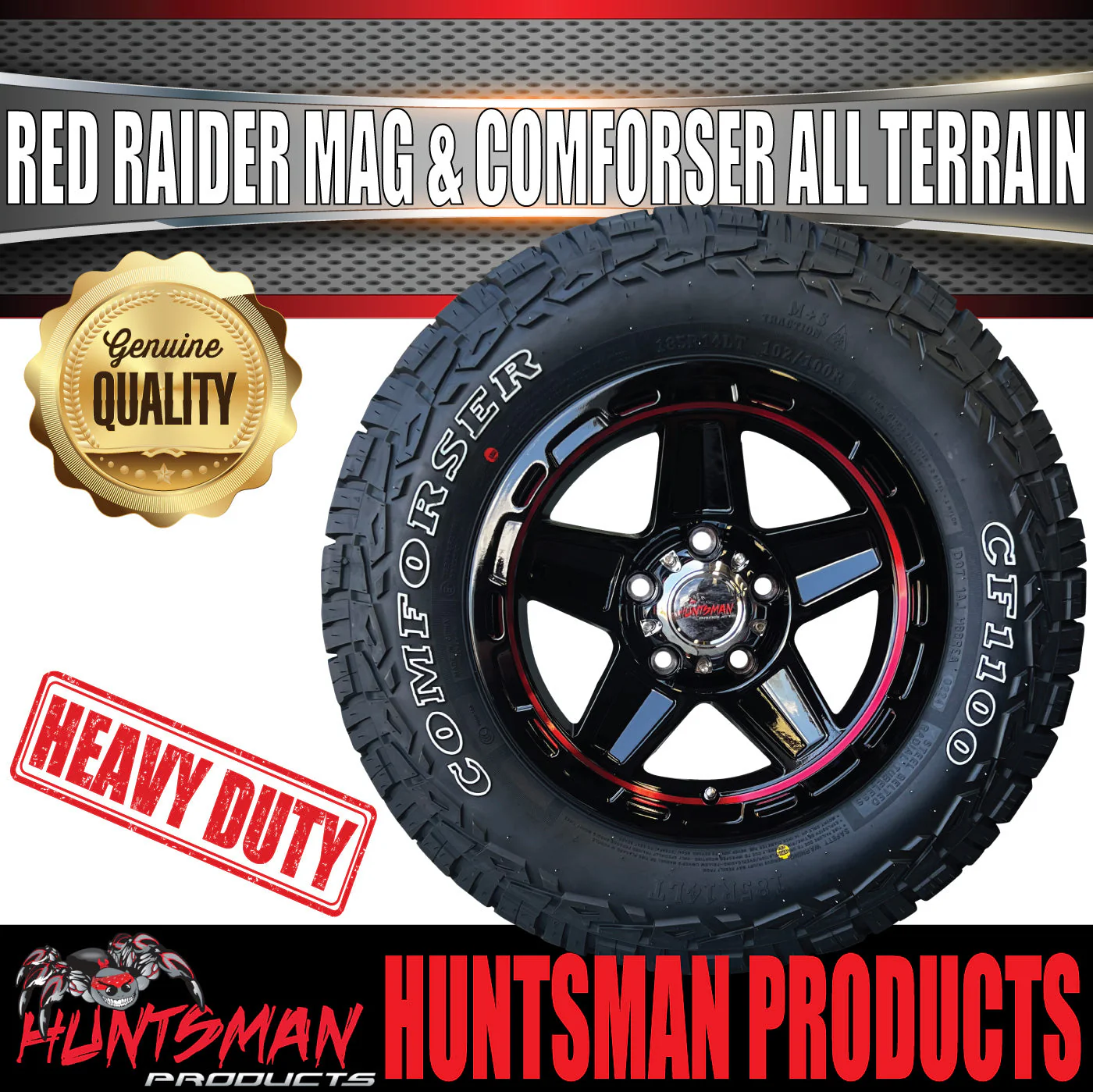 14" & 175/70R14 LT RA1100 Ford Stud Red Band Raider Trailer Caravan Mag Rim & All Terrain Tyre - Image 6