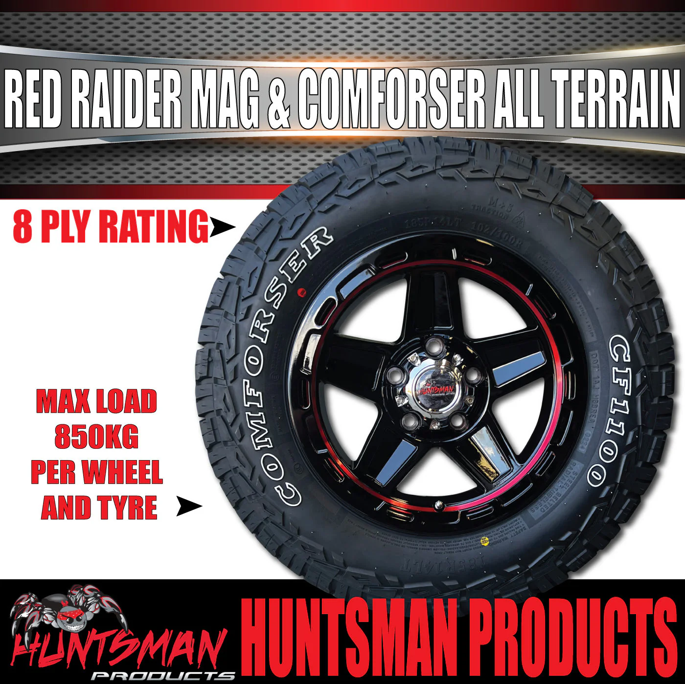 14" & 175/70R14 LT RA1100 Ford Stud Red Band Raider Trailer Caravan Mag Rim & All Terrain Tyre - Image 7