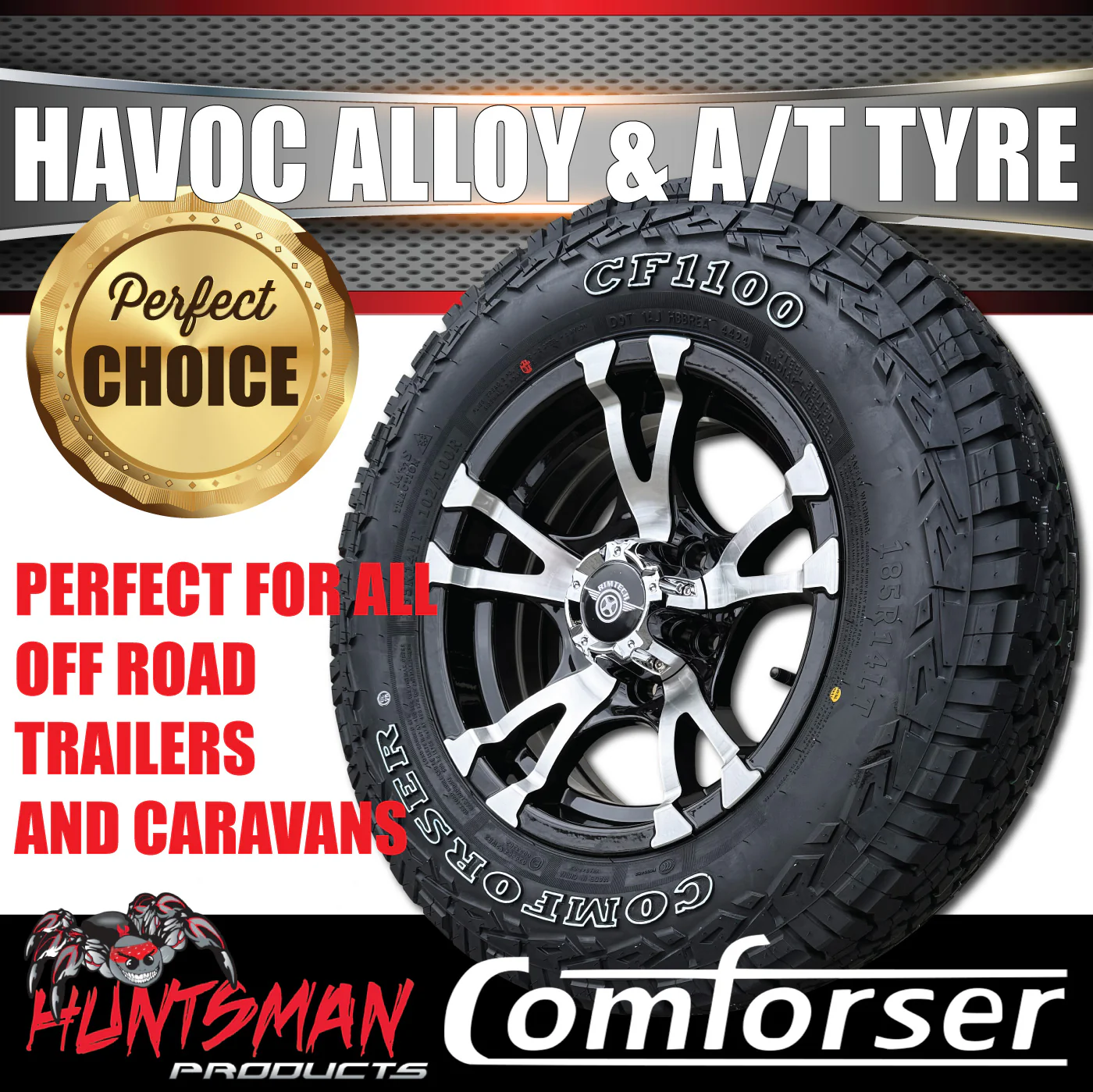 14" & 175/70R14 RA1100 Ford Stud Havoc Trailer Caravan Mag Rim & All Terrain Tyre - Image 4